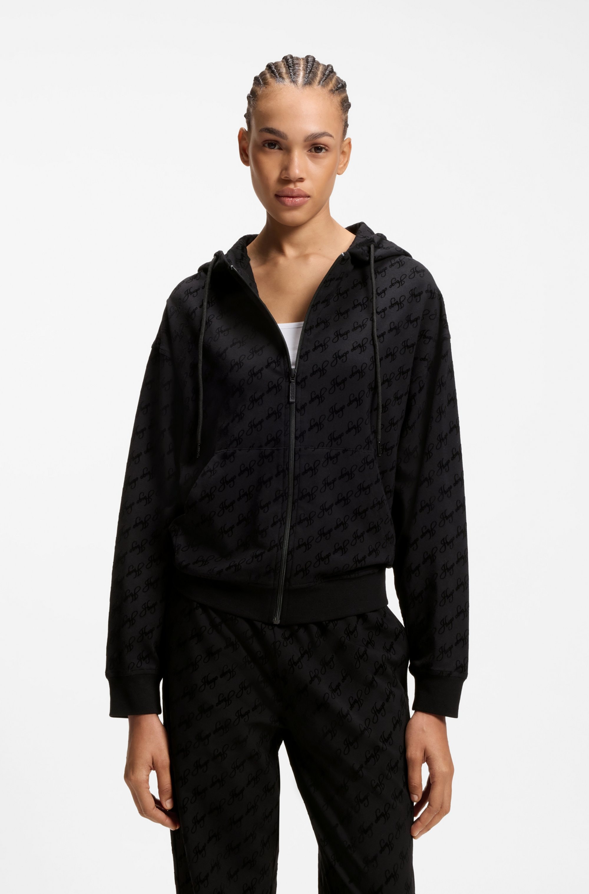 HUGO Underwear Kapuzensweatjacke "FLOKKY" Flock-Logo-Print, relaxed fit