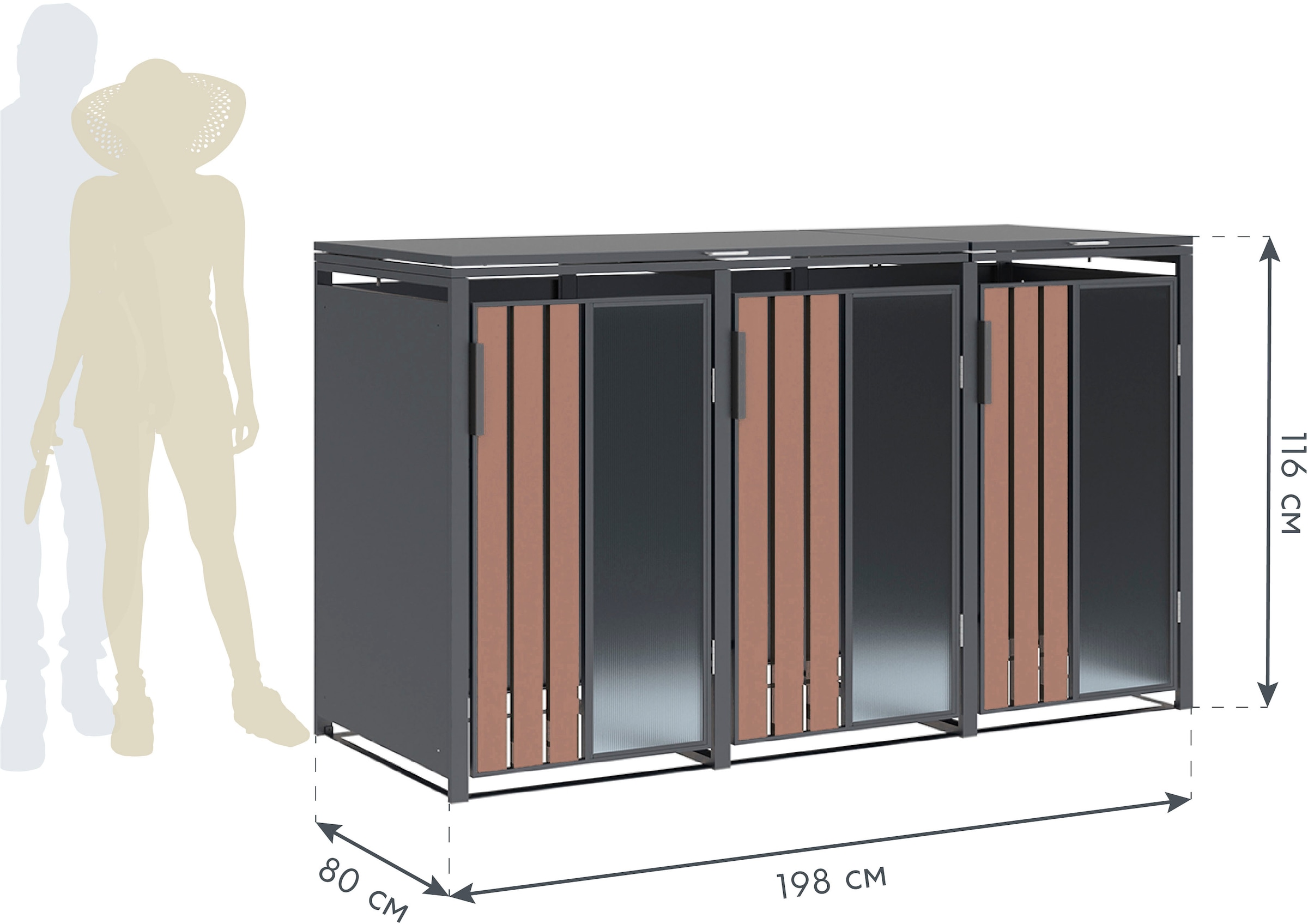 WESTMANN Mülltonnenbox »Status 3« BxTxH: 198x80x116 cm, für 3x240 L Mülltonnen