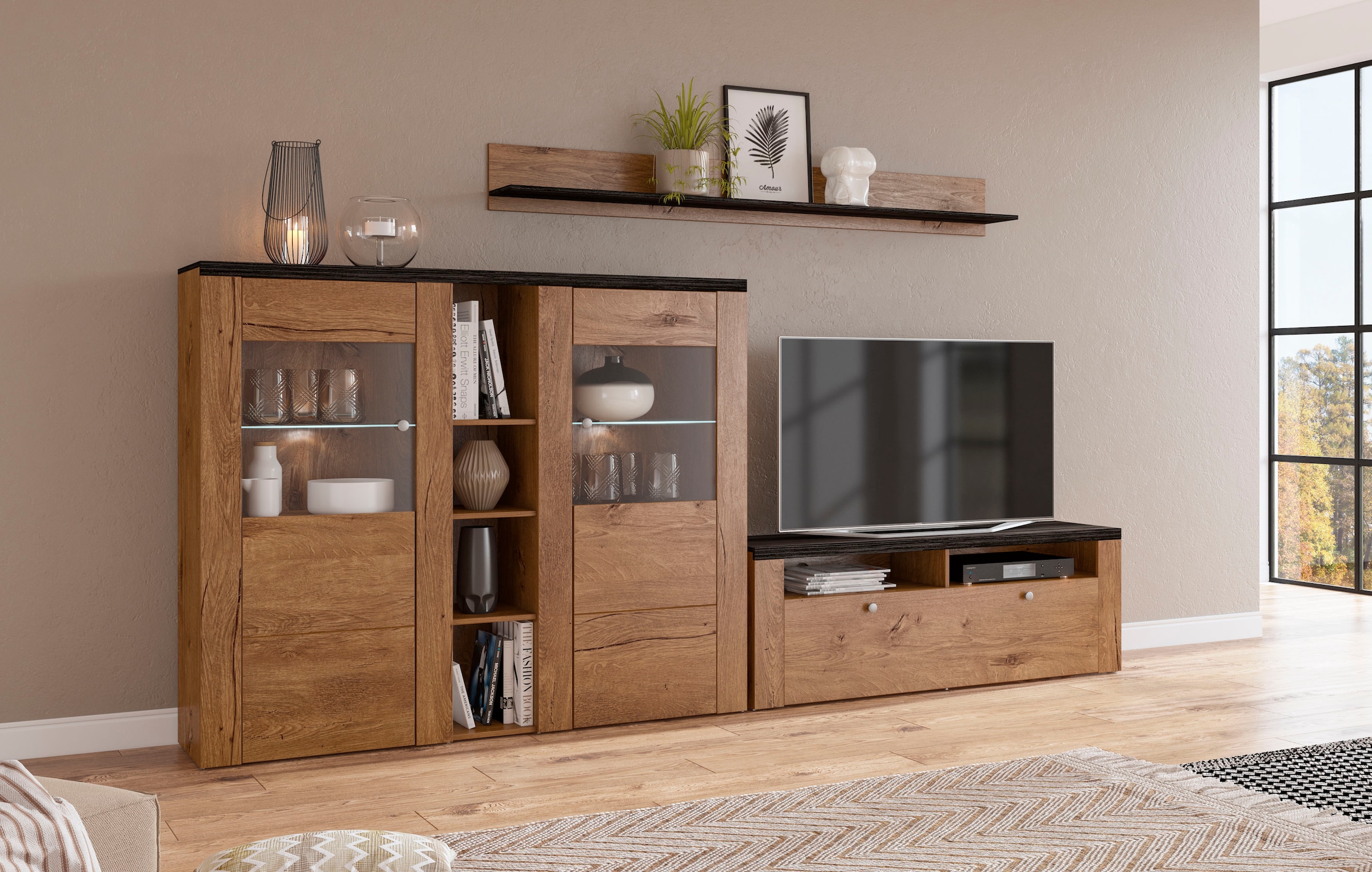 Home affaire Wohnwand »Larona, Wohnwand, Set 3 teilig,«, (3 St.), Wohnzimmer Set bestehend aus 1 TV-Board, 1 Highboard,1 Wandregal