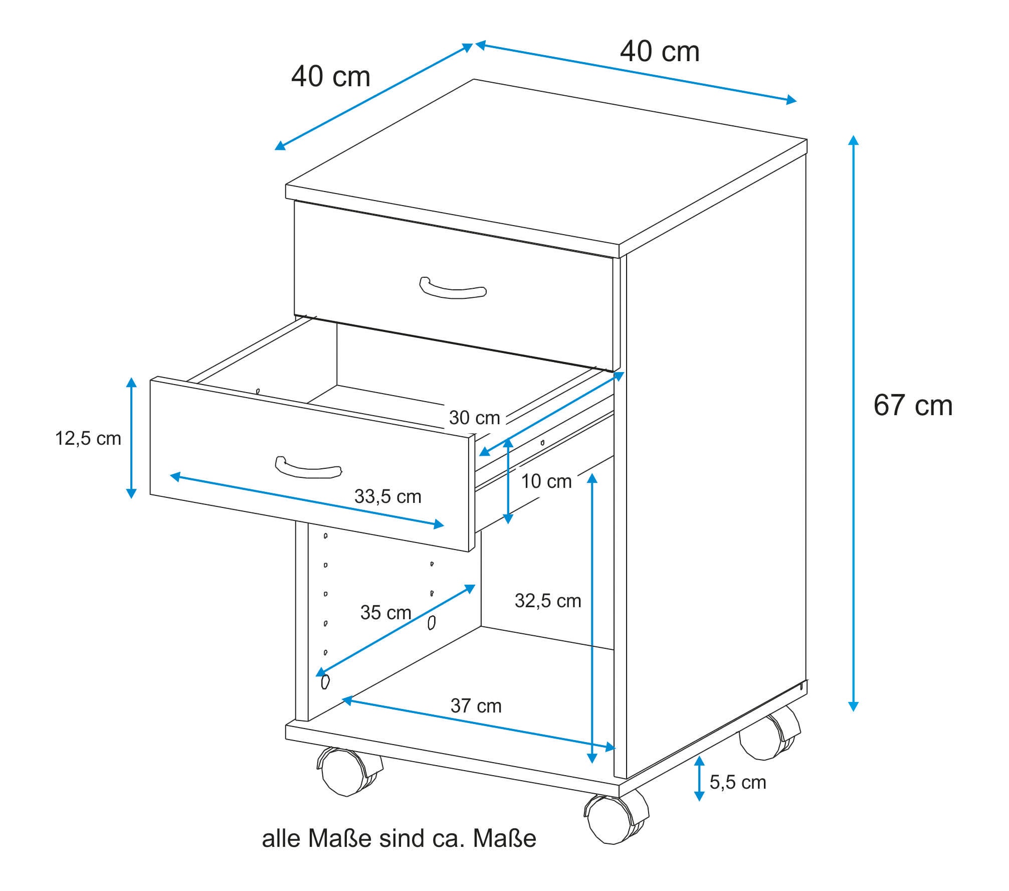VOGL Möbelfabrik Rollcontainer »Barrie, Bürocontainer,«, (1 St.), verschiedene Ausführungen, mit Schubladen, Höhe 67 cm, Made in Germany