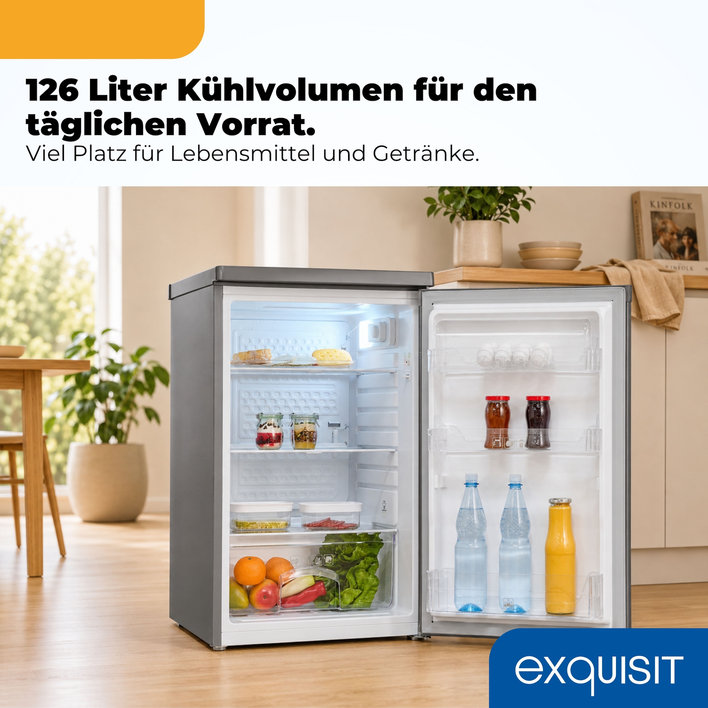 exquisit Kühlschrank »KS16-V-040C inoxlook« 85 cm hoch 55 cm breit Helles LED-Licht für optimale Innenraumbeleuchtung