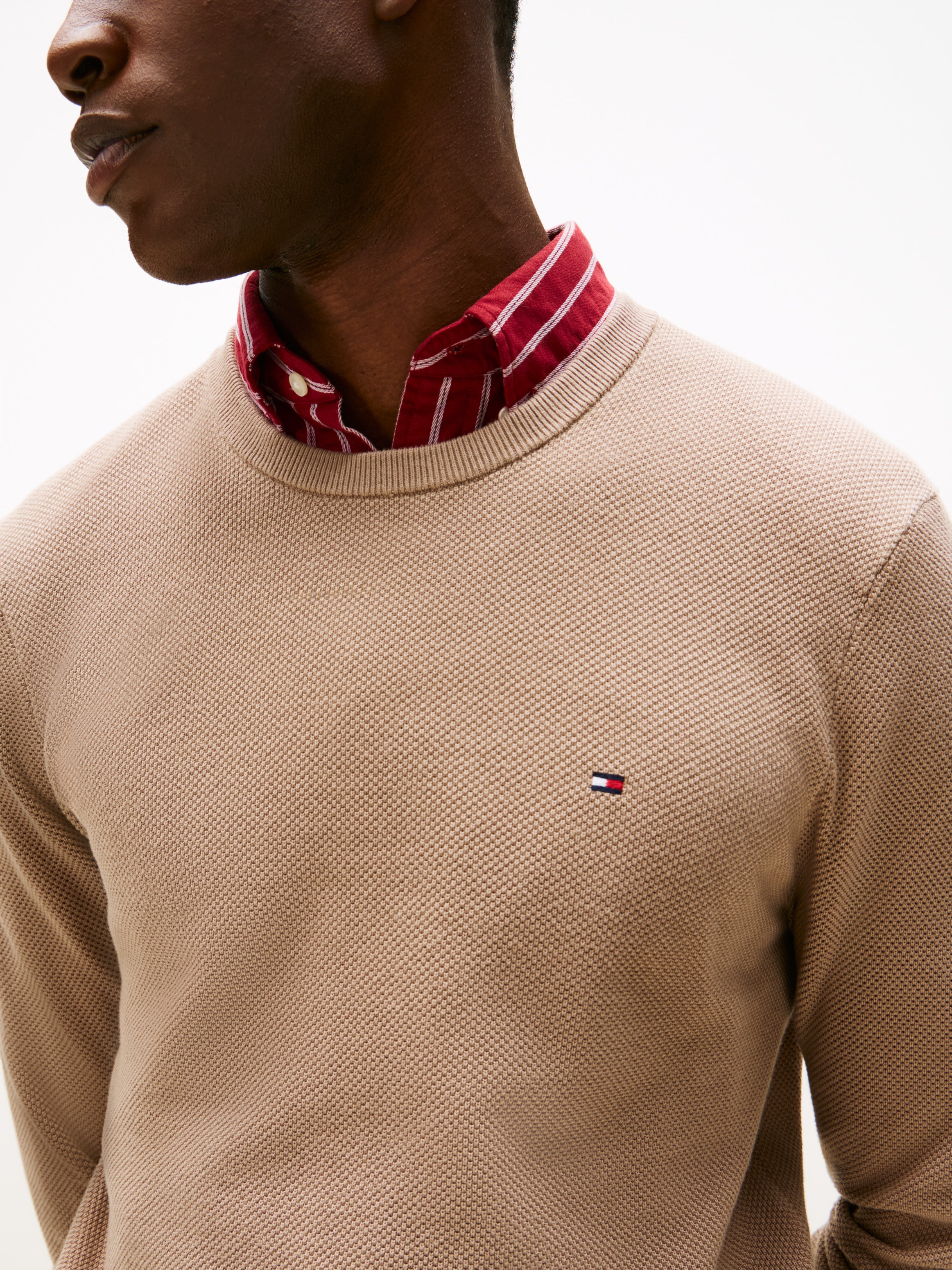 Tommy Hilfiger »ESSENTIAL STRUCTURE CREW NECK mit Struktur und Label« unifarben, casual, regular fit, Baumwolle, Rundhals