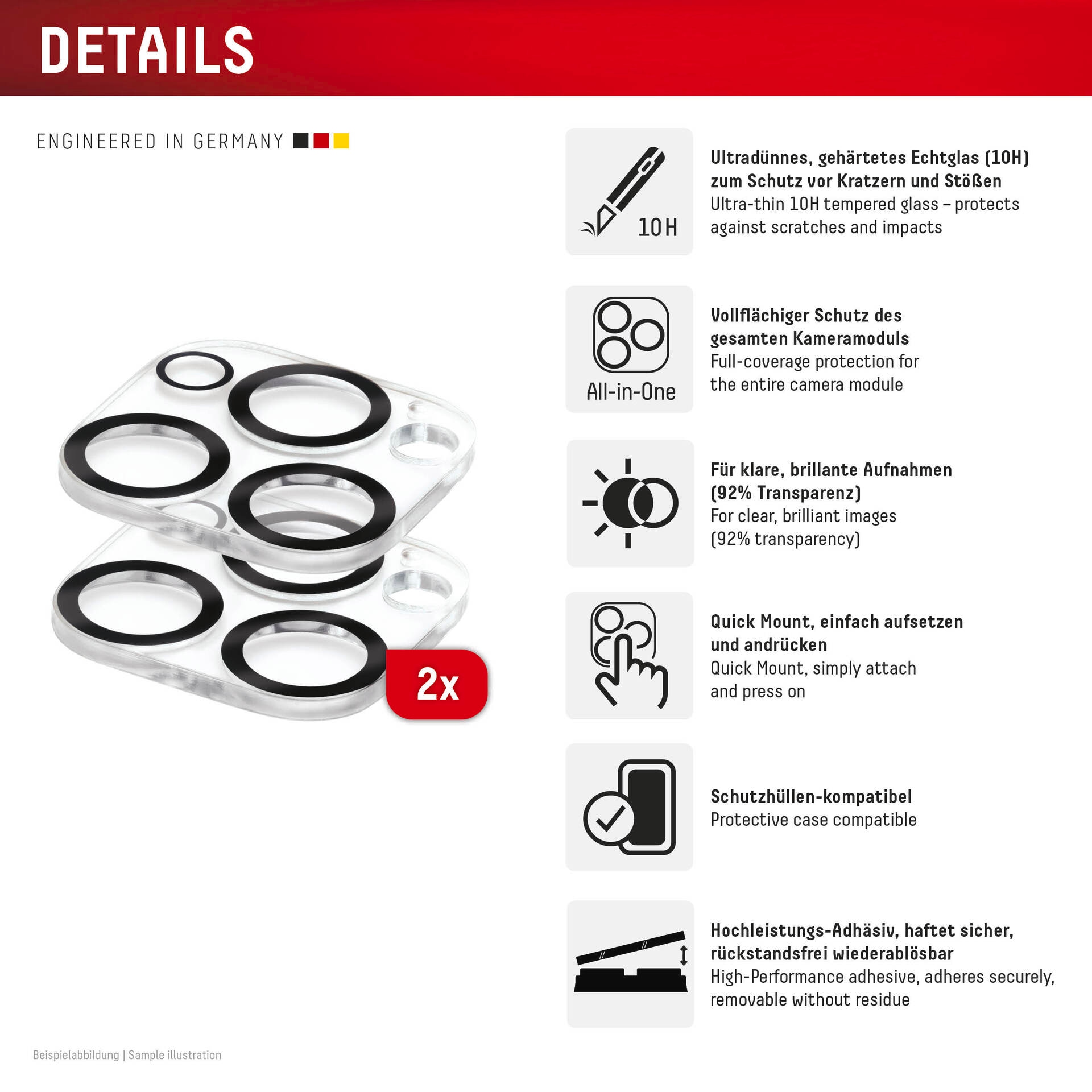 Displex Kameraschutzglas »Camera Lens Glass All-In-One Protector Full Cover«, für Apple iPhone 15 Pro-Apple iPhone 15 Pro Max, (Packung, 2x All-In-One Glas), Objektivschutz, Kameraschutz, kratz- & stoßfest