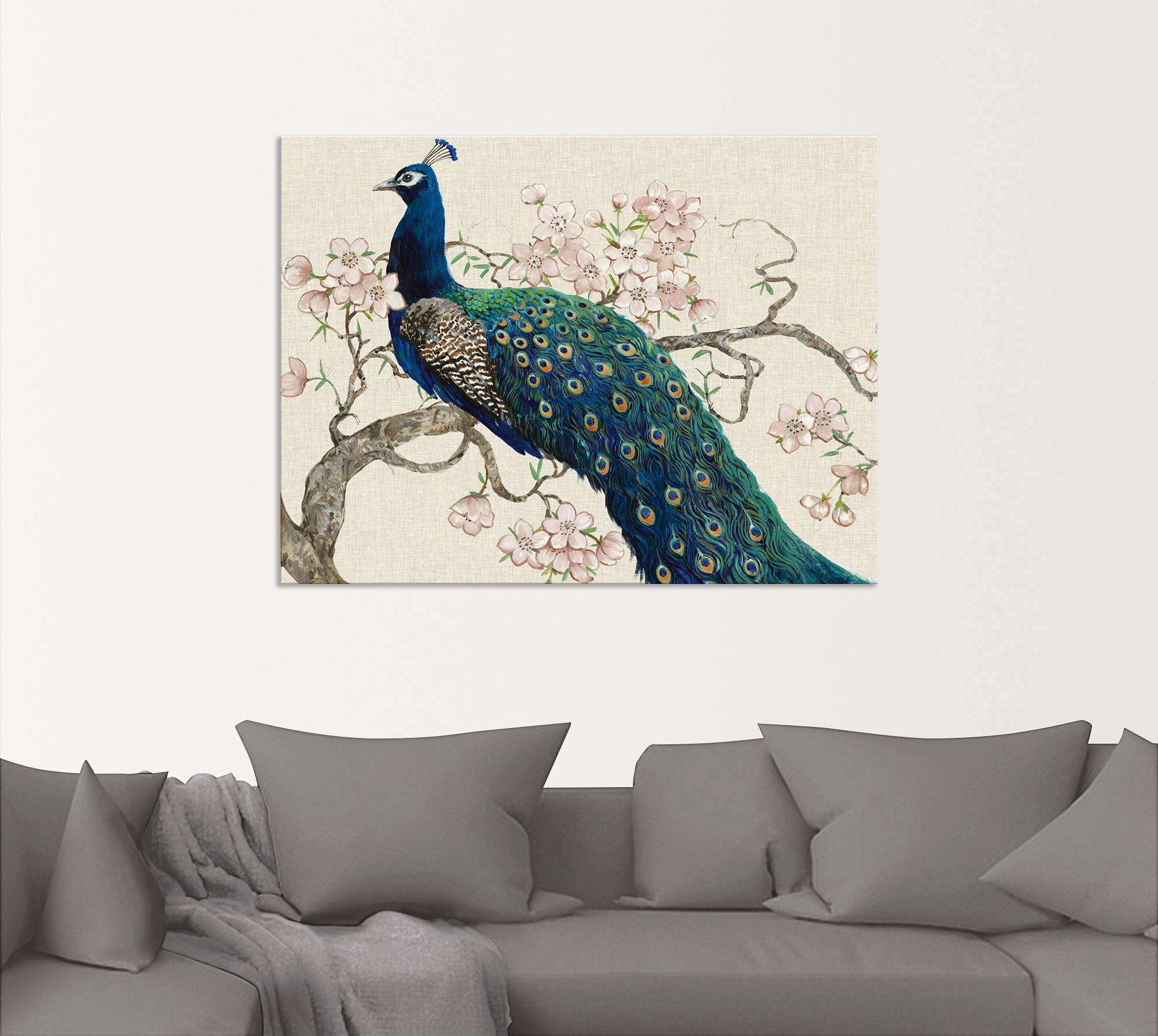 Artland Wandbild »Pfau & Blüten II«, Vögel, (1 St.), als Alubild, Outdoorbild, Leinwandbild, Poster in verschied. Größen