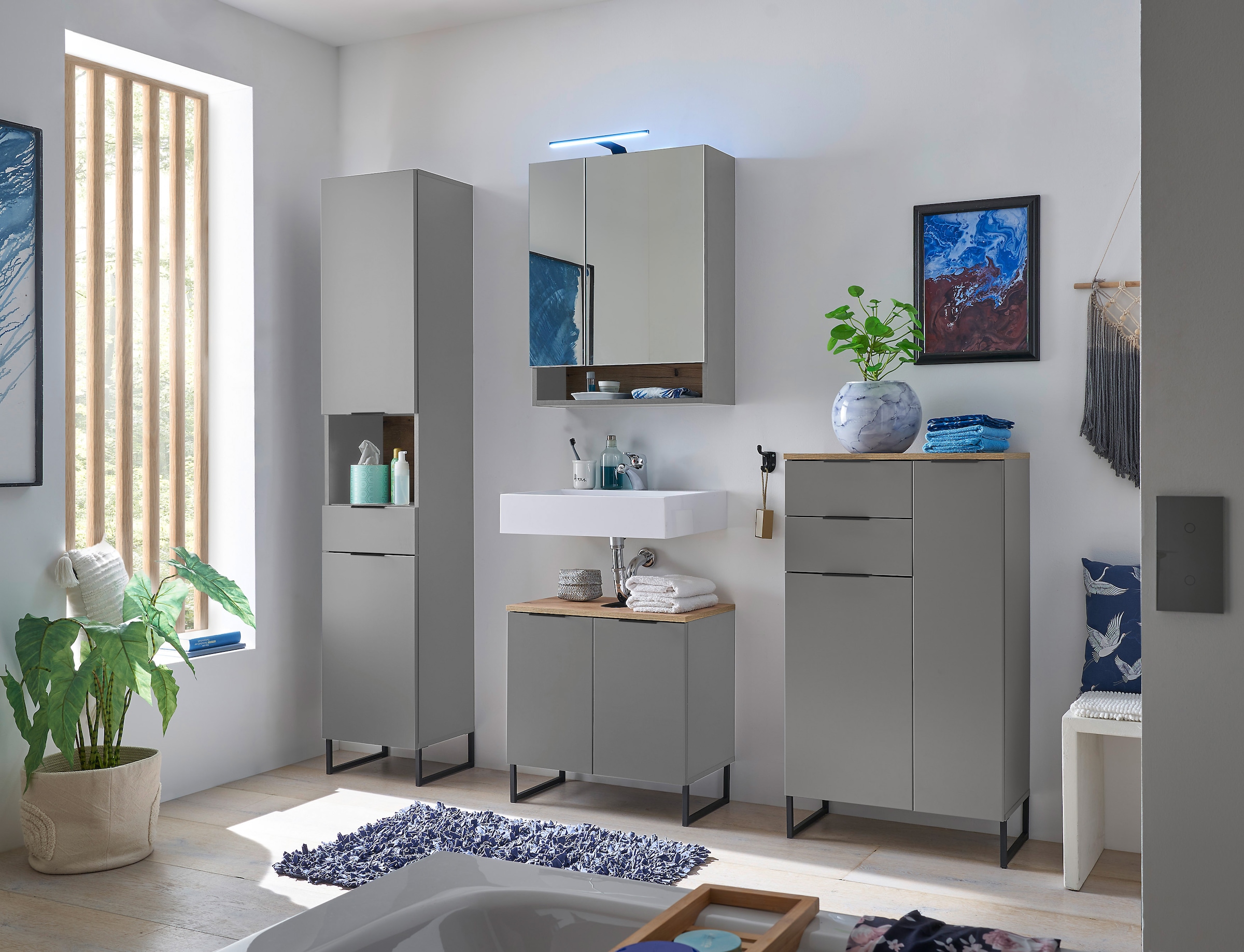BASIC by Balculina Midischrank »Denver Midischrank, Badezimmerschrank BxHxT 60x106x32«, (1 St.), Breite 60 cm, Tür L/R montierbar, Softclose
