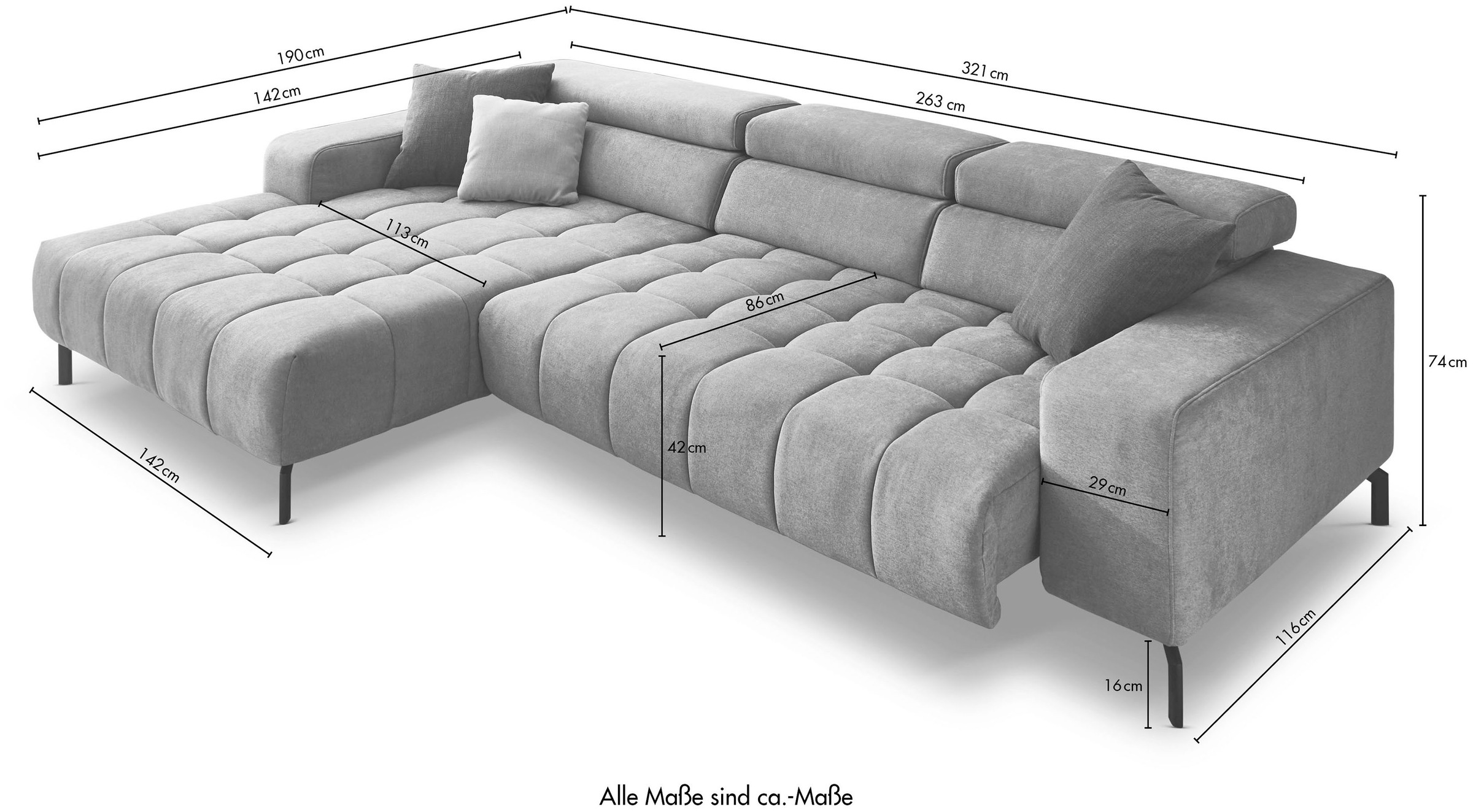 Die PlanBar Ecksofa »MP-IN18022 L-Form«, mit Kopfteilverstellung & Zierkissen, optional Sitztiefenverstellung