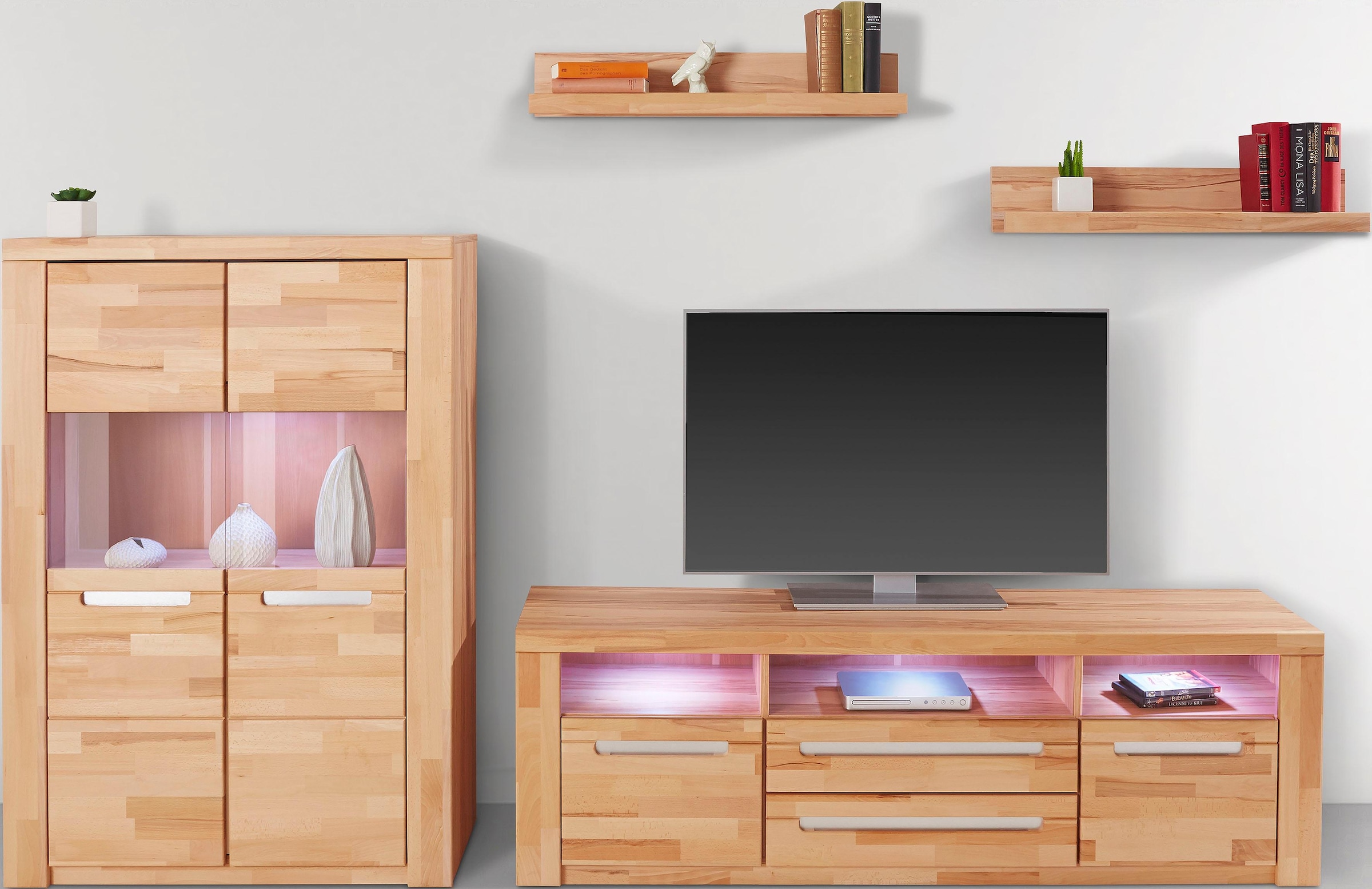 Home affaire Wohnwand "Kolding" Set, 4 Stk. tlg. teilmassives Holz günstig online kaufen