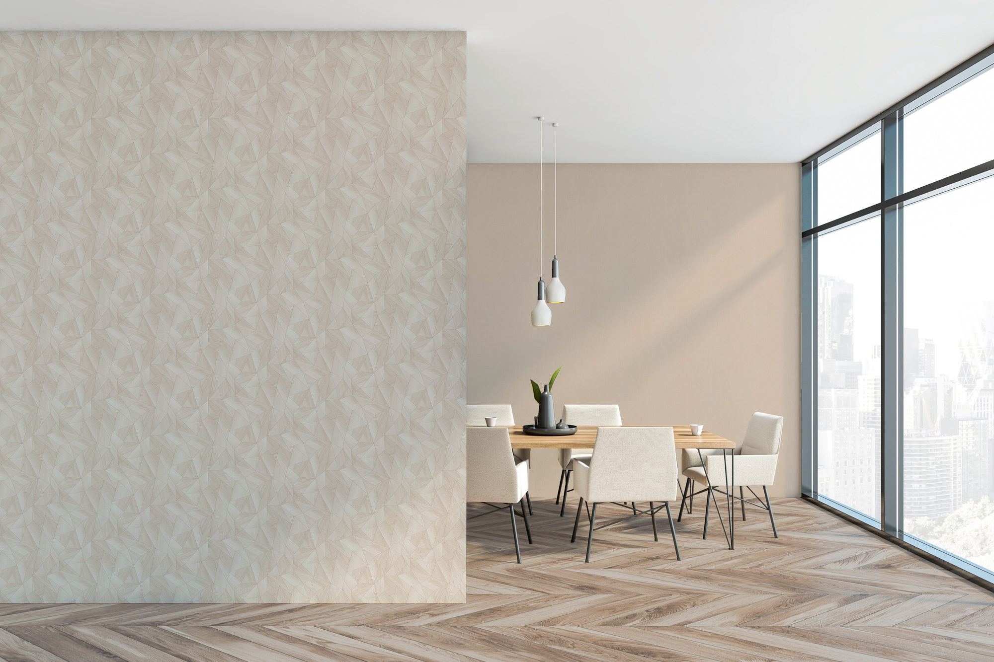 living walls Vliestapete "Geometrische Tapete aus Holzoptik - Vliestapete" leicht glänzend strukturiert Moderne Tapete mit Holzstruktur