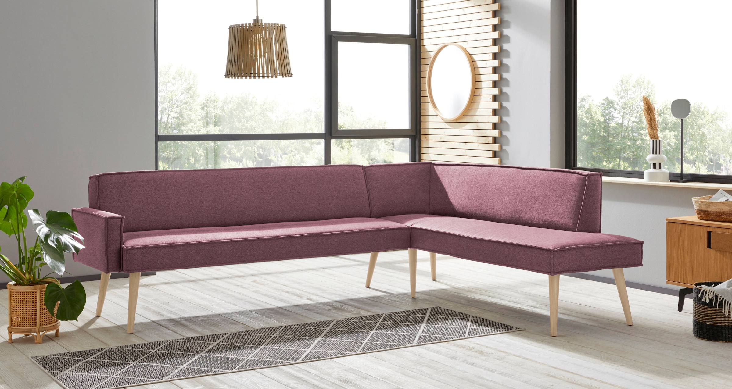 exxpo - sofa fashion Eckbank "Lungo, moderne Kedernaht, bequem und elegant, hoher Holzfuß", hochwertige Detailverarbeitu