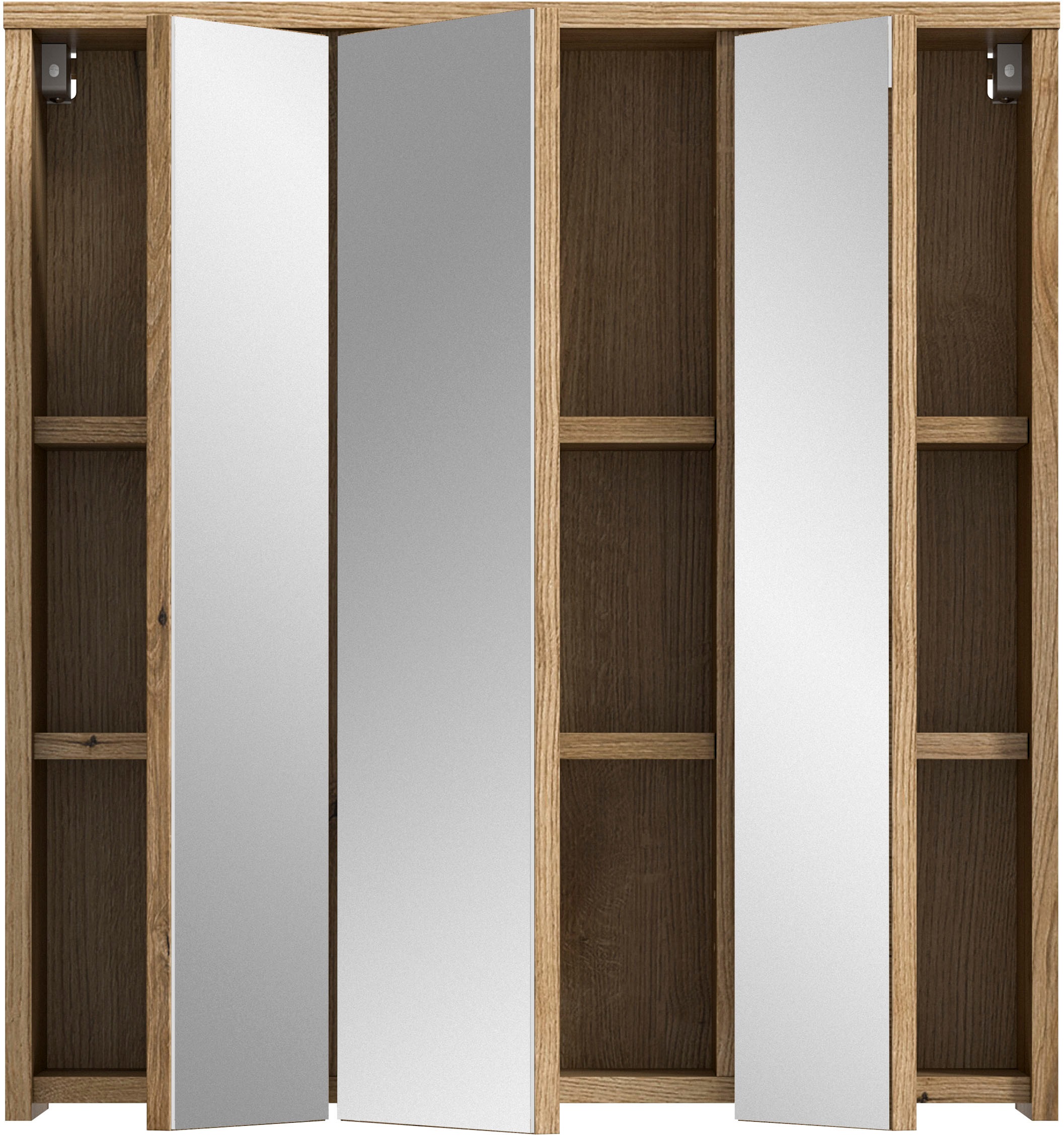 welltime Spiegelschrank »Kayu, Breite 64 cm, 3 Spiegeltüren, 6 Einlegeböden«, Badschrank, Bad-Möbel, Badezimmer, Bad