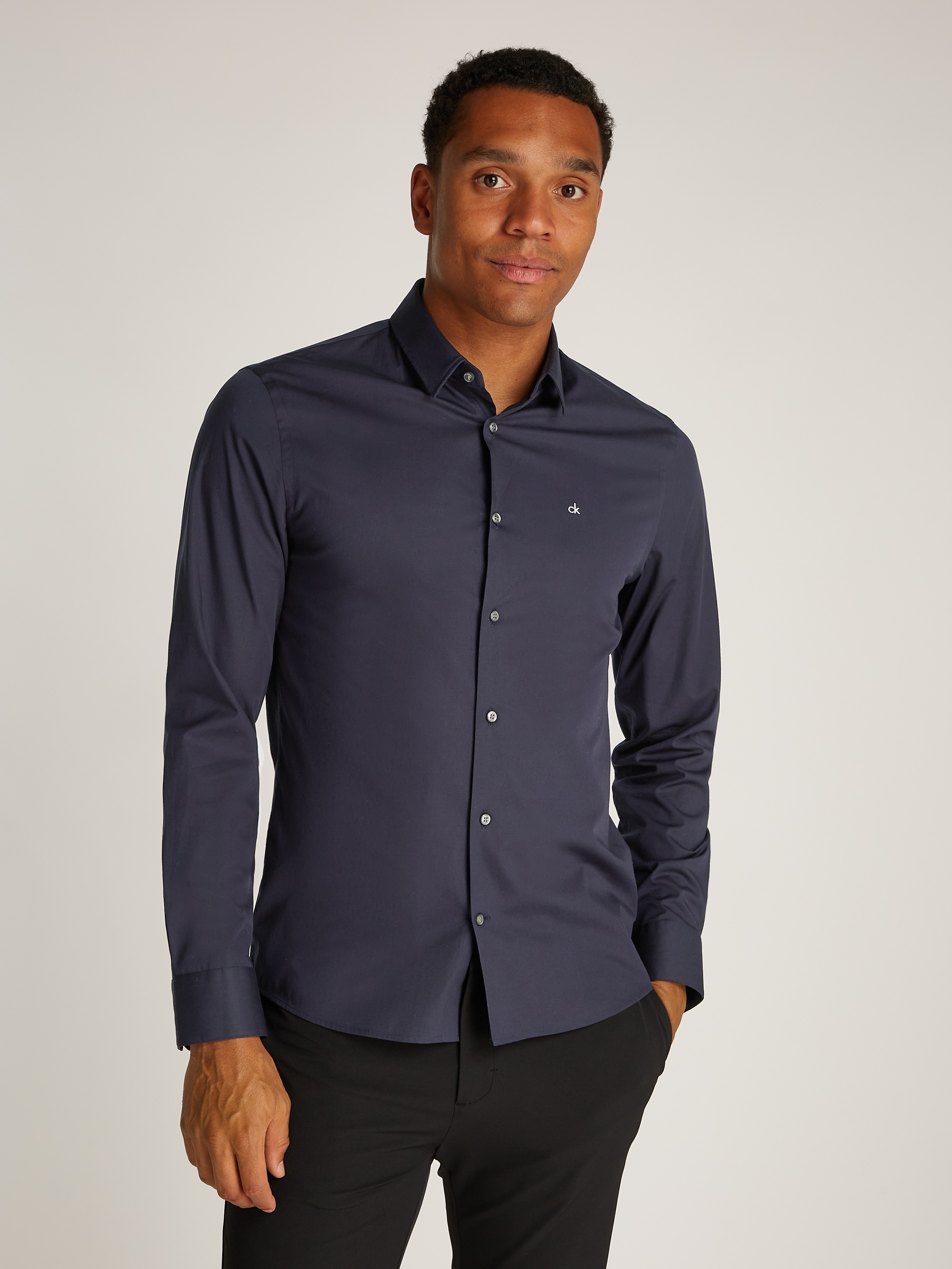 Calvin Klein "SLIM FIT STRETCH POPLIN" mit Kentkragen günstig online kaufen