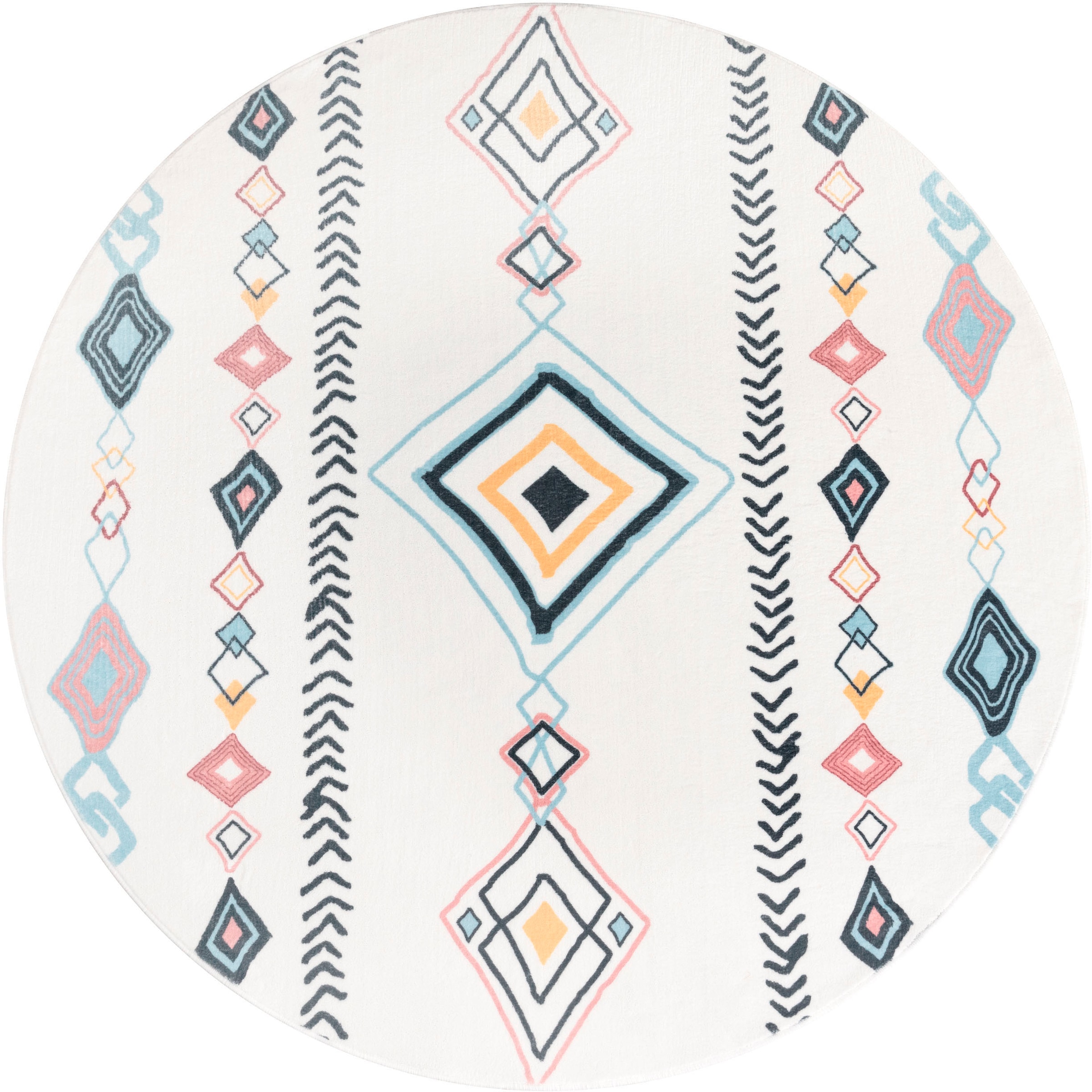 Paco Home Teppich »Luton 662«, rund, 12 mm Höhe, Kurzflor, Rauten Muster, Boho Design, Wohnzimmer, Esszimmer