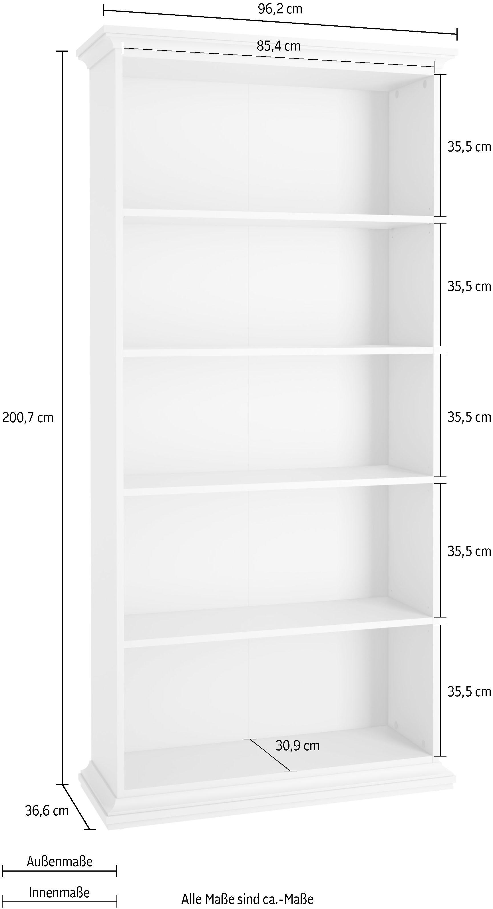 Home affaire Bücherregal »Paris«, mit 4 Einlegeböden für viele Stauraummöglichkeiten, Höhe 200 cm