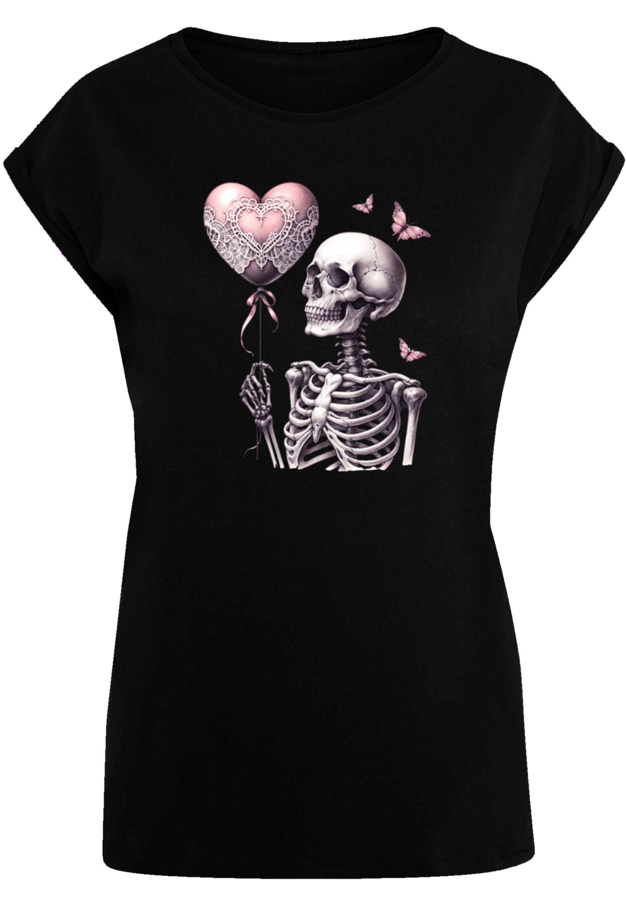 F4NT4STIC T-Shirt »Skelett hält Herzballon«, Premium Qualität