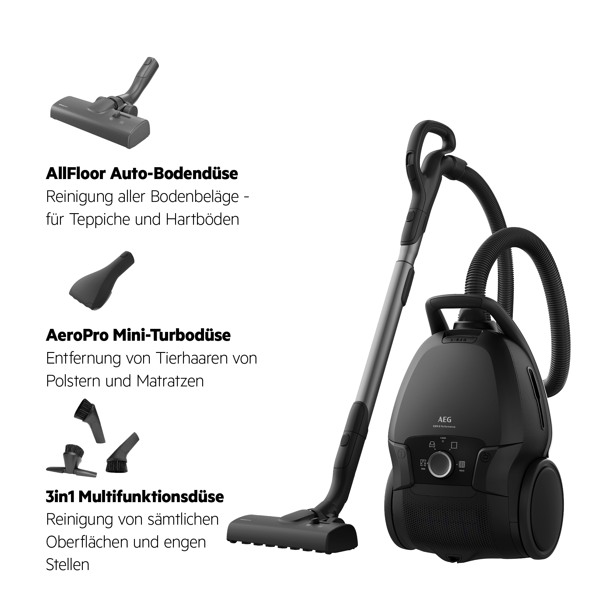 AEG Bodenstaubsauger »VX9-5-EBR« 650 W mit Beutel Extra stark & leise – Beutelstaubsauger 69 dB, HEPA für Allergiker