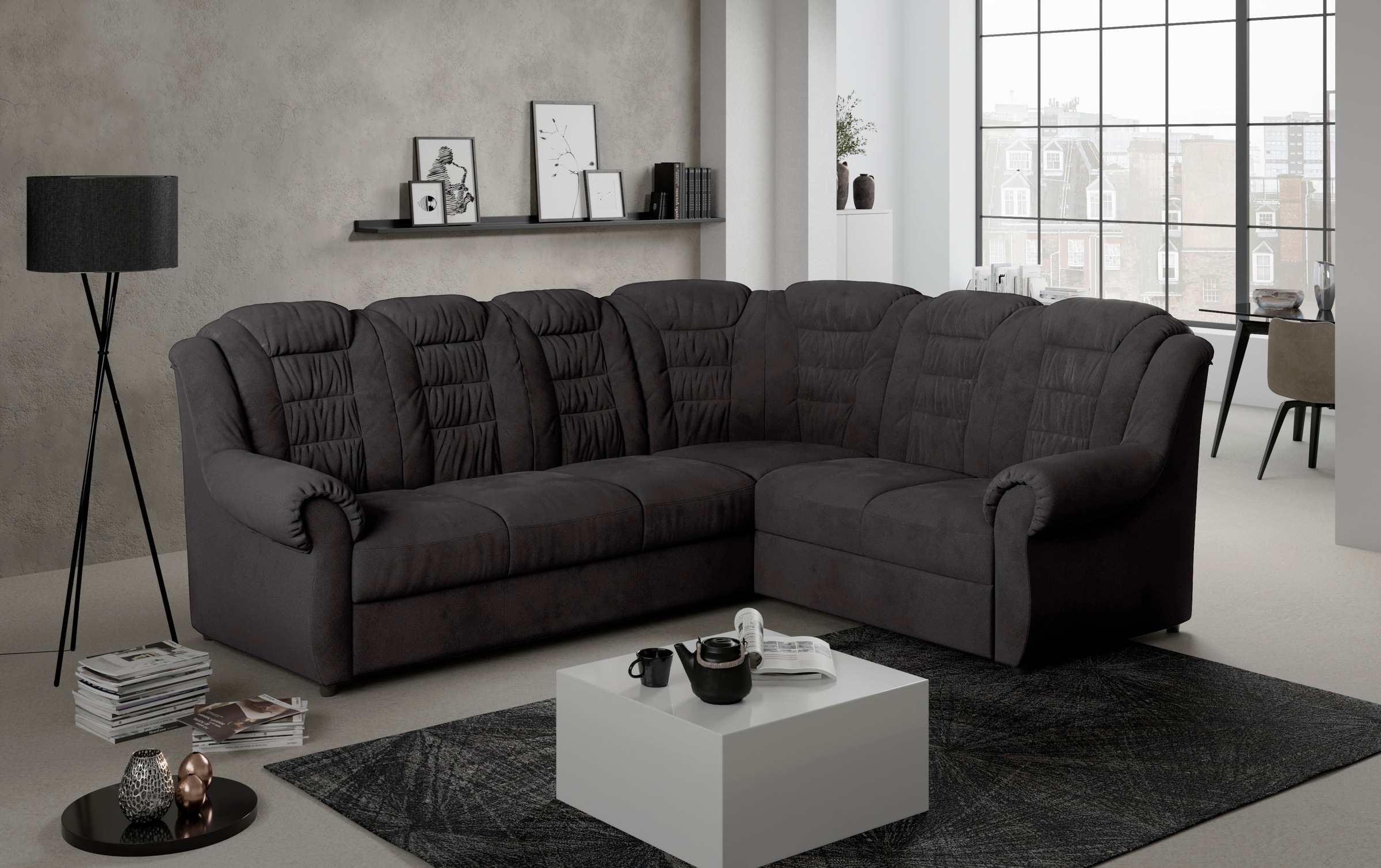 Home affaire Ecksofa »Boston L-Form«, mit hoher Rückenlehne, wahlweise mit Bettfunktion & Stauraum