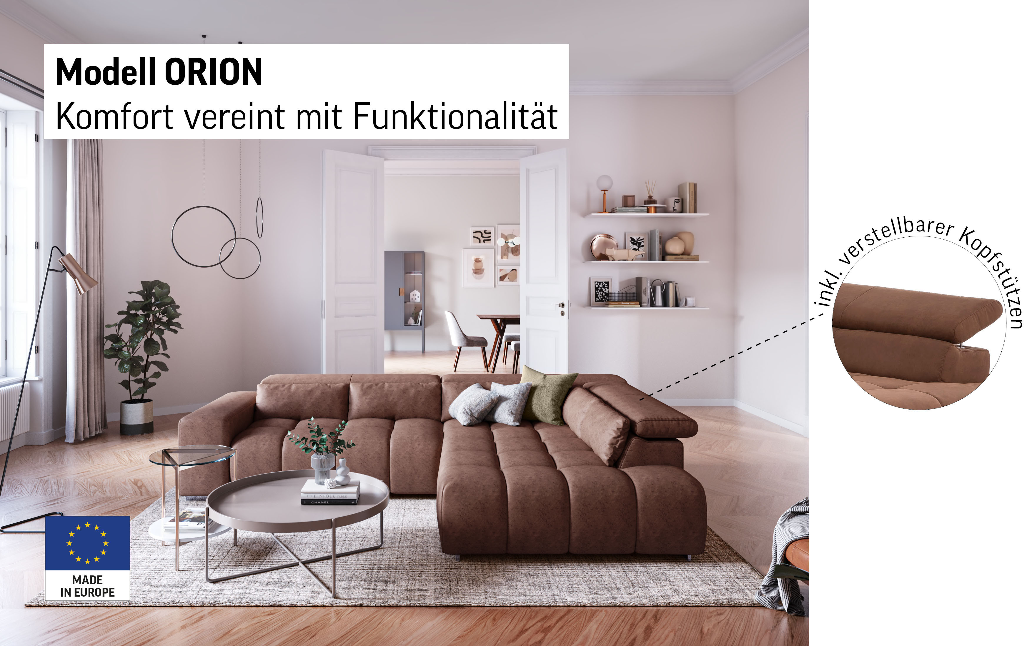 Thumbnail - COTTA Ecksofa "Orion L-Form", mit Kopfteilverstellung & 3 Nierenkissen