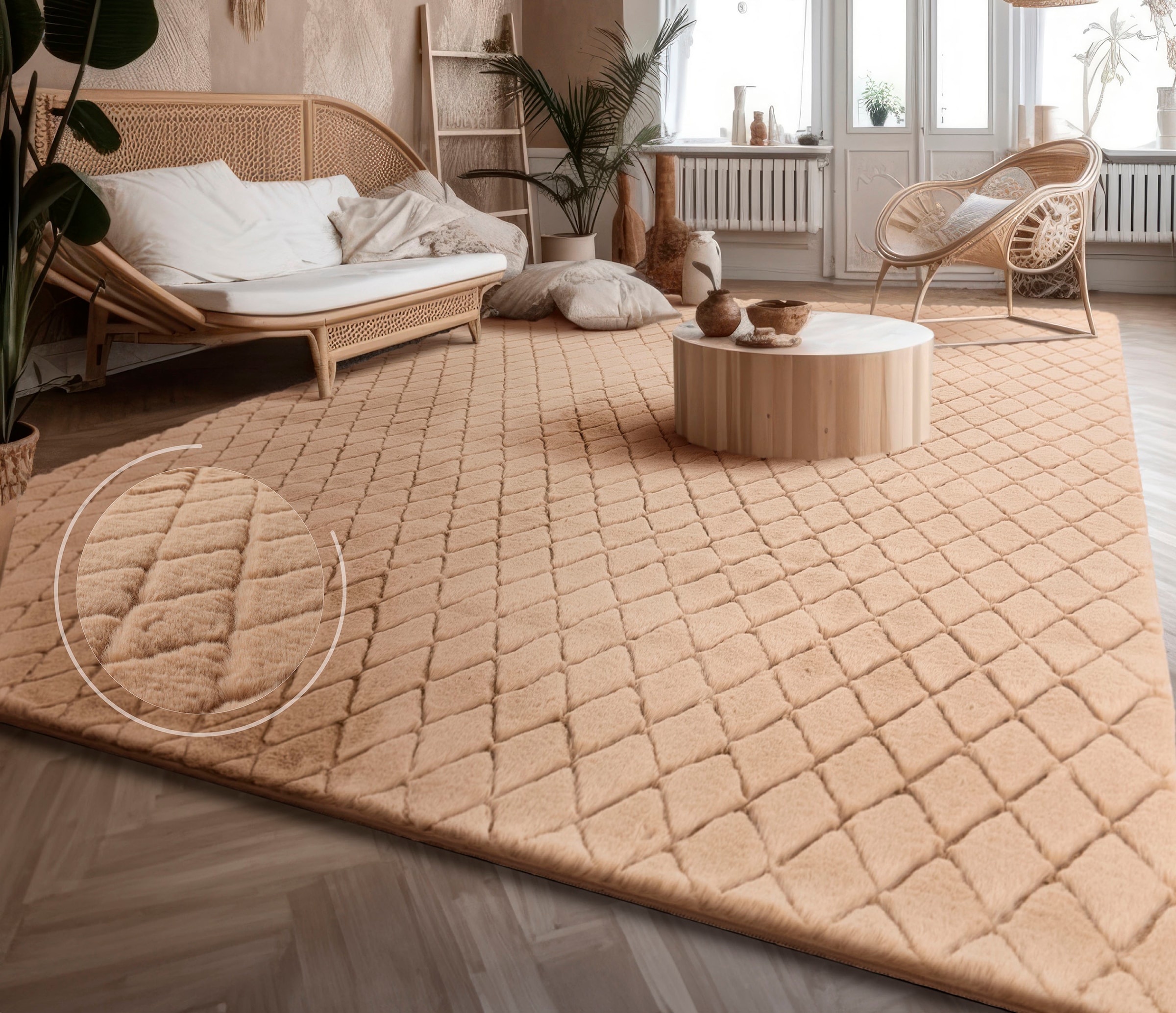 Paco Home Hochflor-Teppich »Arnheim 742«, rechteckig, 26 mm Höhe, Uni Farben, Rauten Muster, besonders weich, Hoch-Tief Effekt