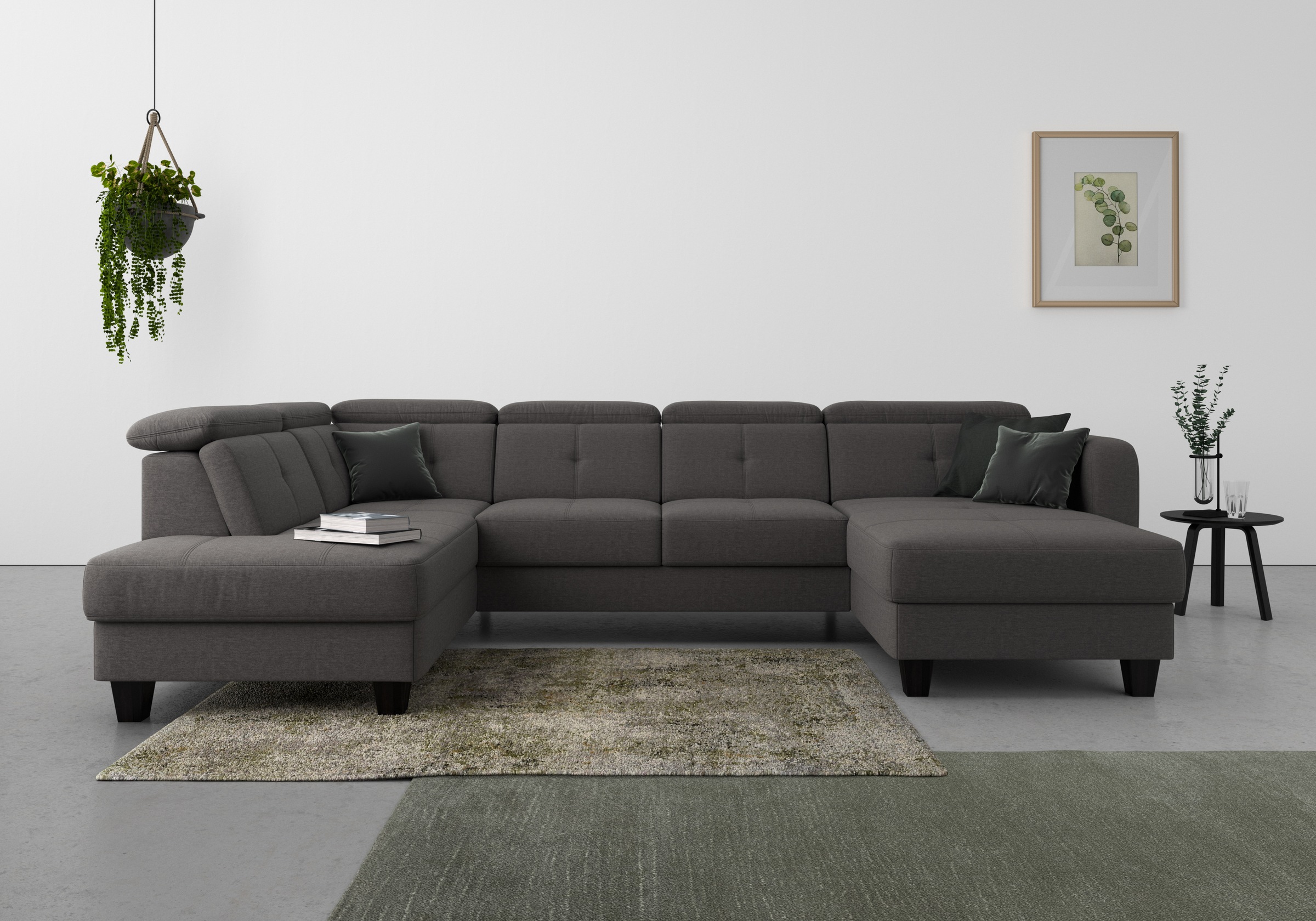 Wohnlandschaft SIT & MORE "Belluci U-Form", grau (fango), B:321cm H:85cm T:195cm, Sofas, Wohnlandschaft, Kopfteilverstellung und Federkern, wahlweise mit Bettfunktion 4