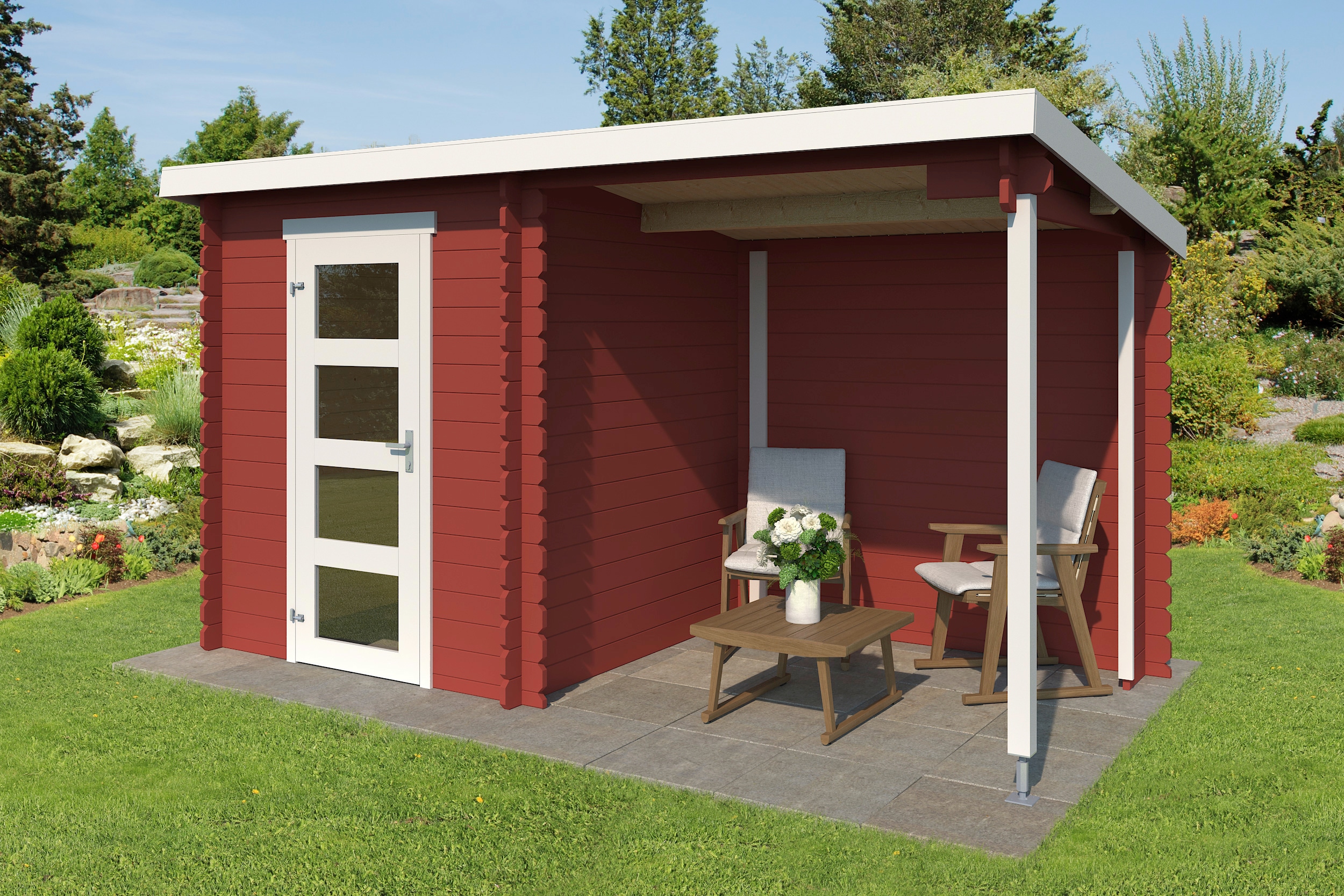 LASITA MAJA Gartenhaus "Jelle 175 Plus" Blockbohlenhaus 28mm mit Anbau