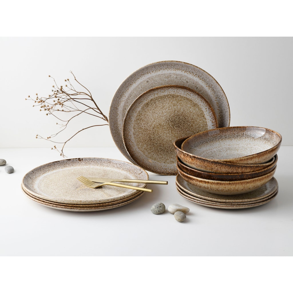 CreaTable Tafelservice »Geschirr-Set Stone Town«, (Set, 12 tlg., Teller Set für 4 Personen)