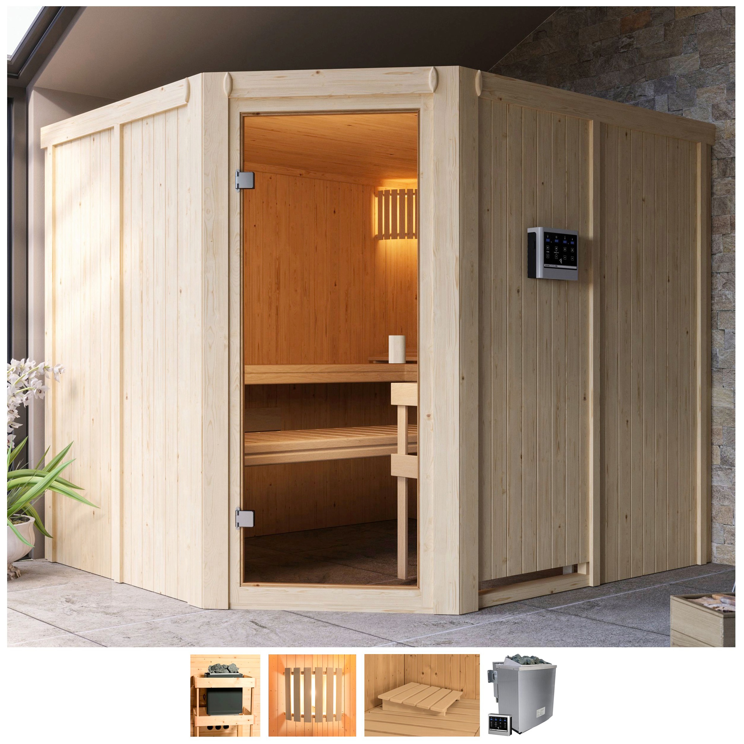 welltime Sauna »Henrika«, 9-kW-Bio-Ofen mit ext. Steuerung