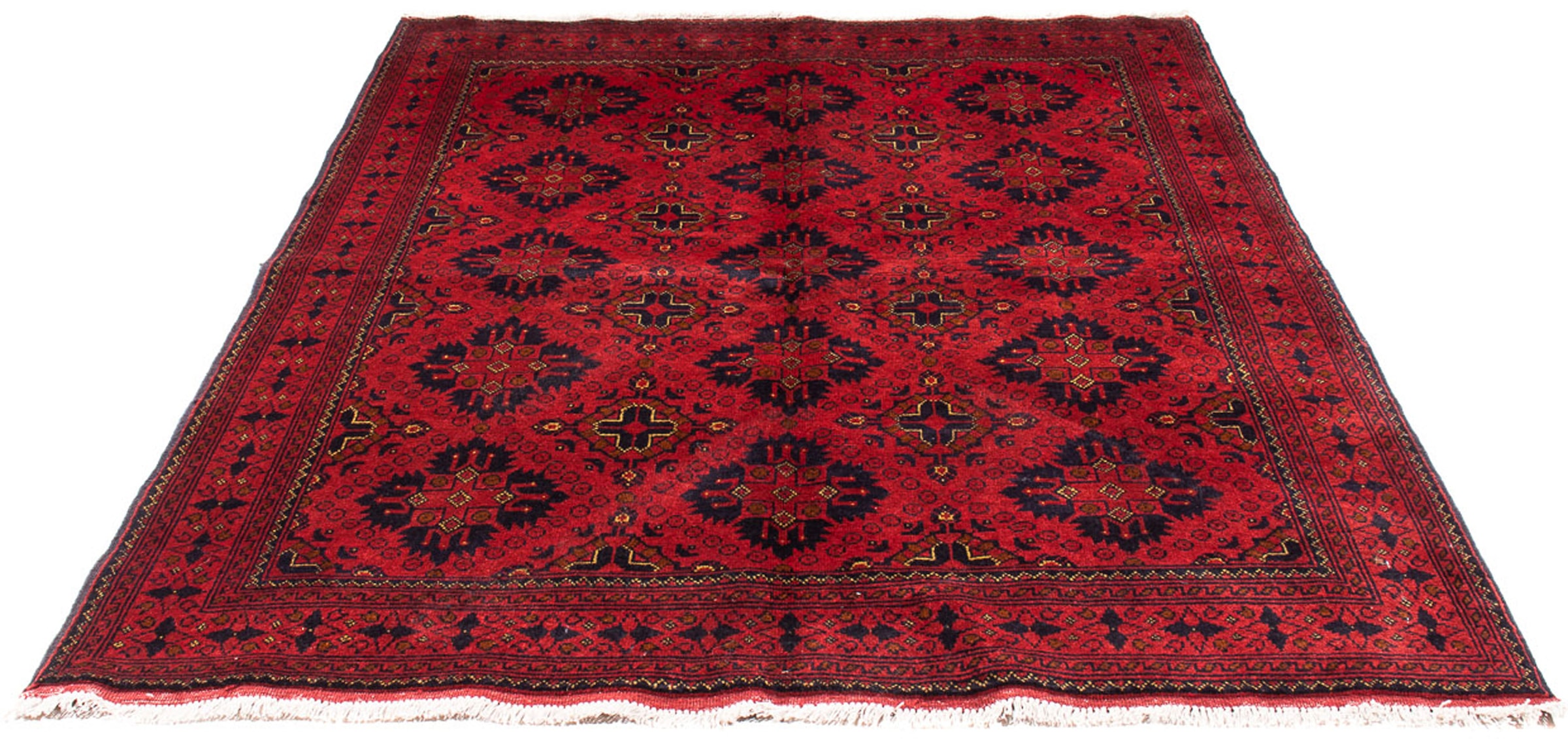 morgenland Orientteppich "Afghan - Kunduz - 200 x 156 cm - dunkelrot", rechteckig, 7 mm Höhe, Wohnzimmer, Handgeknüpft, 