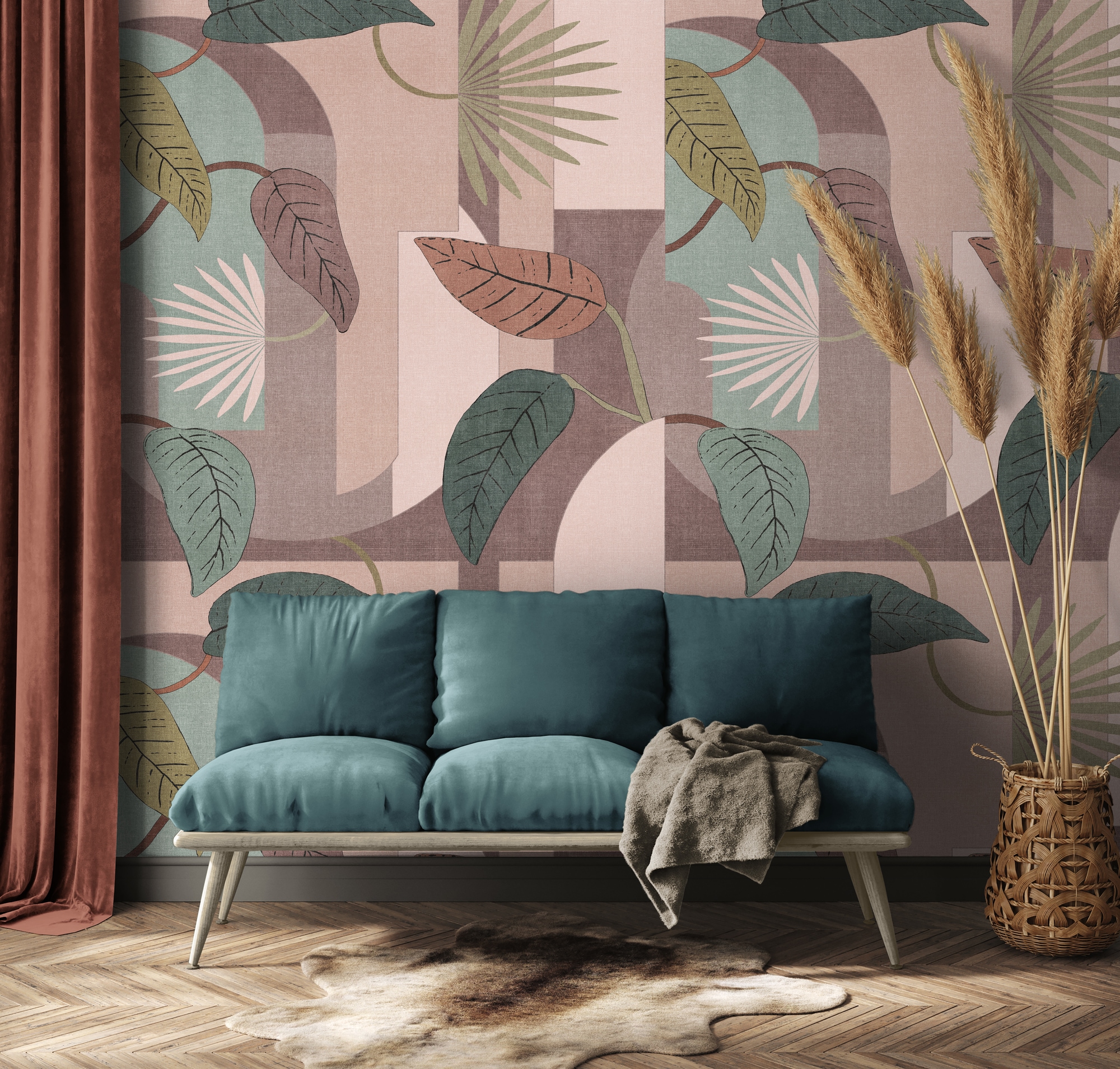 living walls "LIMITED – Retro Blätter Collage Fototapete" Retro grafisch mehrfarbig leicht strukturiert Grafische Blätter und Flächen im farbstarken Retro-Look