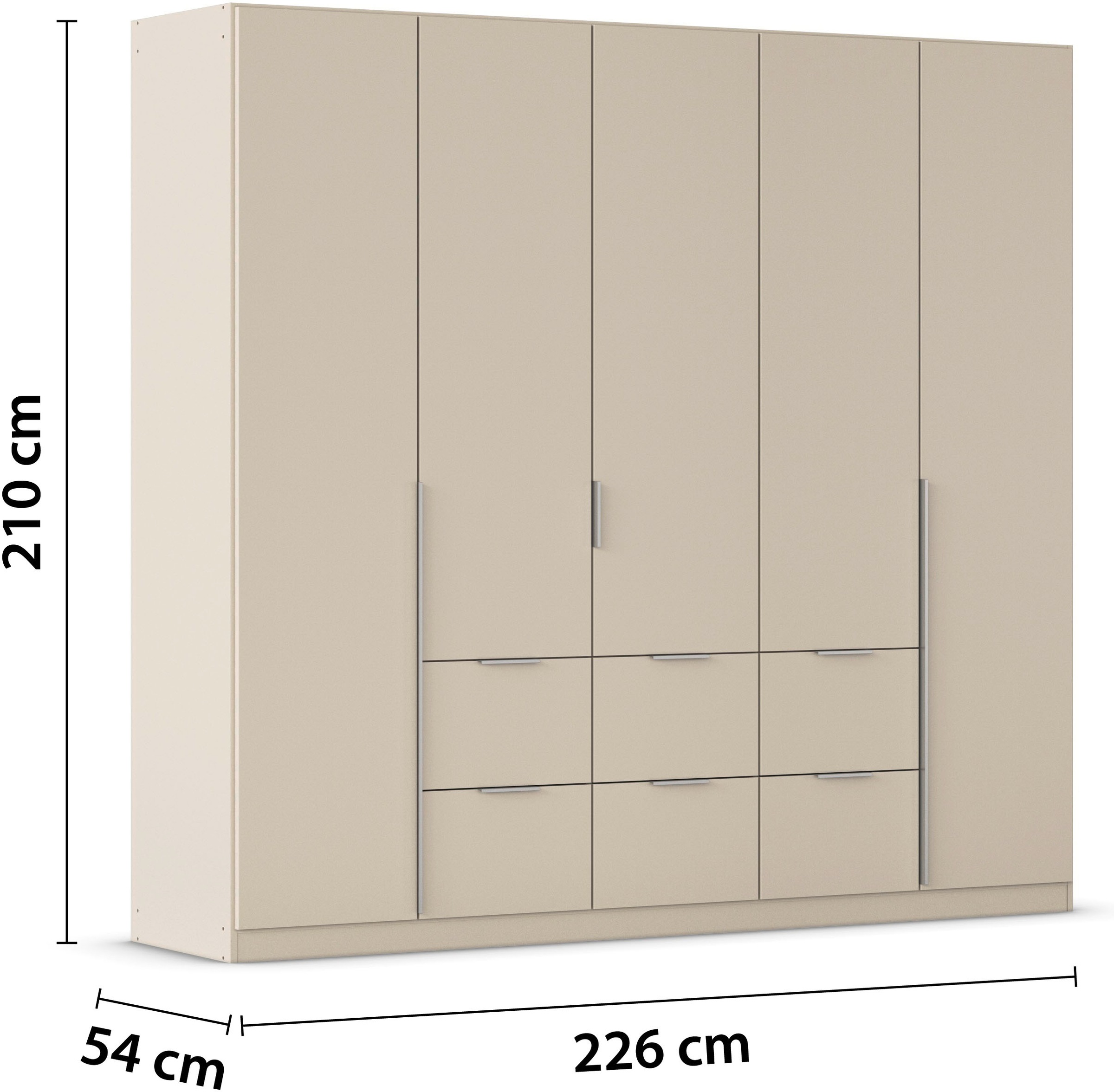 OTTO home Drehtürenschrank »Kleiderschrank Schrank Garderobe AGORDO mit Dekor- oder Hochglanzfront« in zwei Griff-Farben, Breite 226 cm,  mit Außenschubkästen, Serie in 7 Breiten und 2 Höhen MADE IN GERMANY