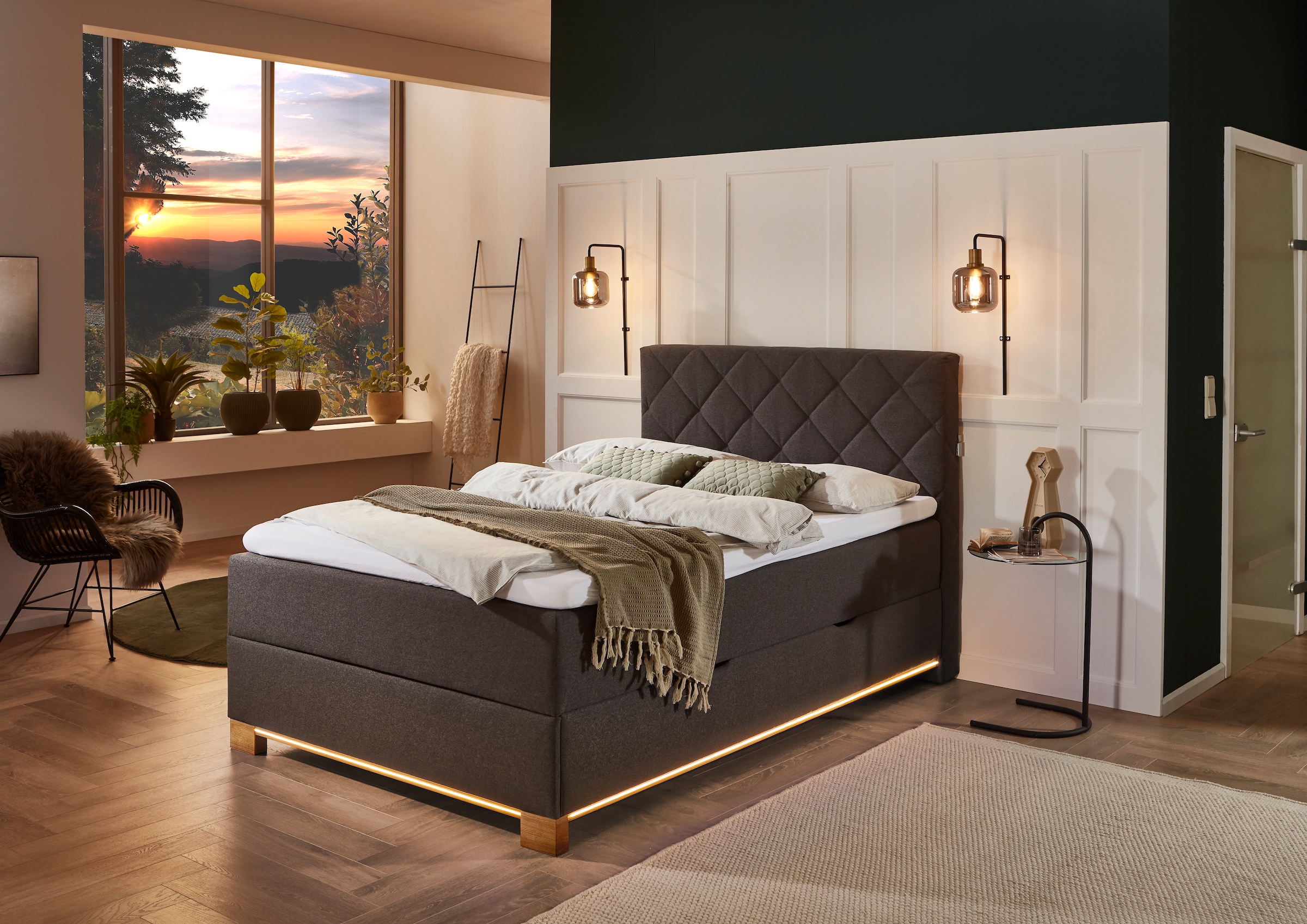 meise.möbel Boxspringbett »Messina«, inkl. Bettkasten, LED-Beleuchtung und Topper