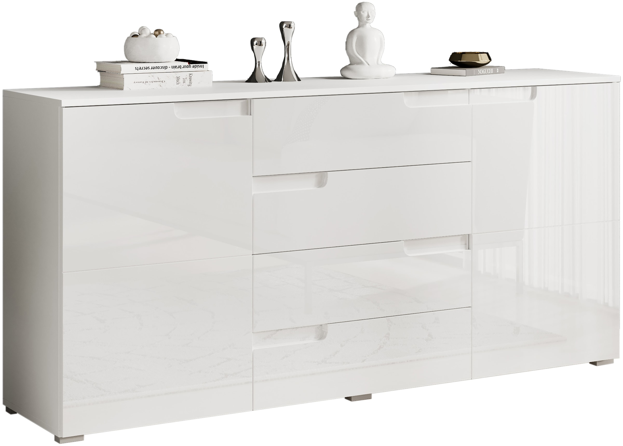 HBZ Sideboard »Spice weiß Hochglanz, Wohnzimmerschrank BxHxT 165x80x40 cm«, (1 St.), Mit 2 Türen, 4 Schubkästen, 2 Einlegeböden verstellbar