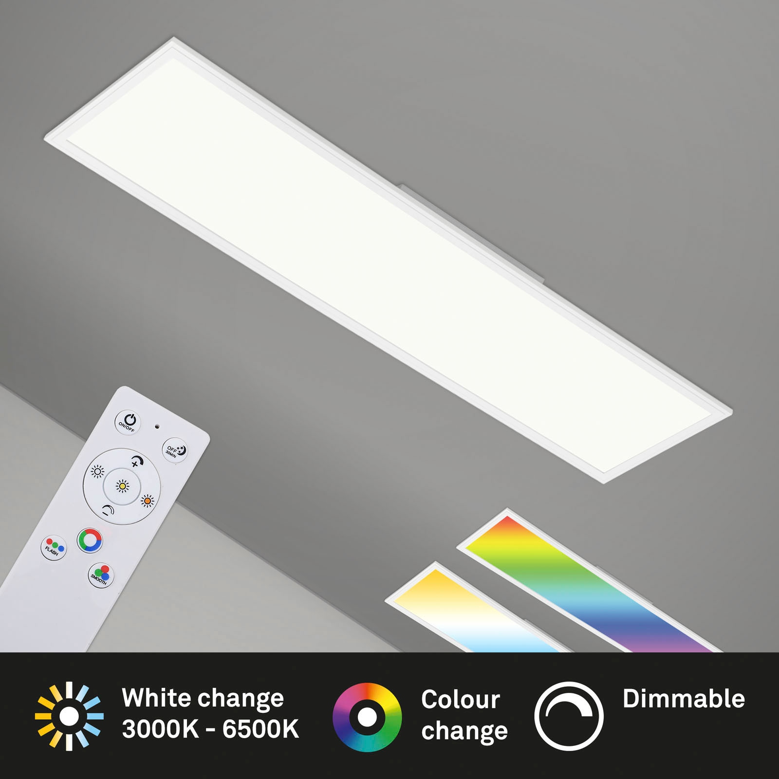 Briloner Leuchten LED Panel »7154016 Colour«, Leuchtmittel LED-Board | LED fest integriert, Deckenlampe, 119,6x29,6x6,5cm, Weiß, 40W, Wohnzimmer, Schlafzimmer