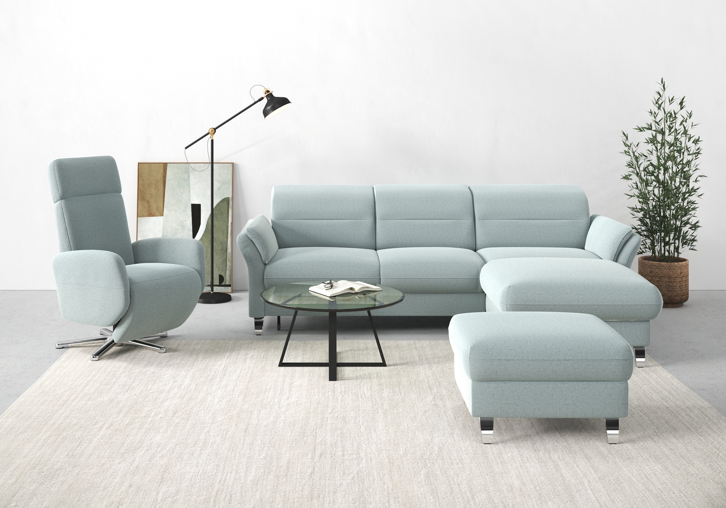 sit&more Ecksofa "Grenoble L-Form mit Federkern" wahlweise mit Schlaffunktion, Bettkasten, Arm- und Kopfteilverstellung