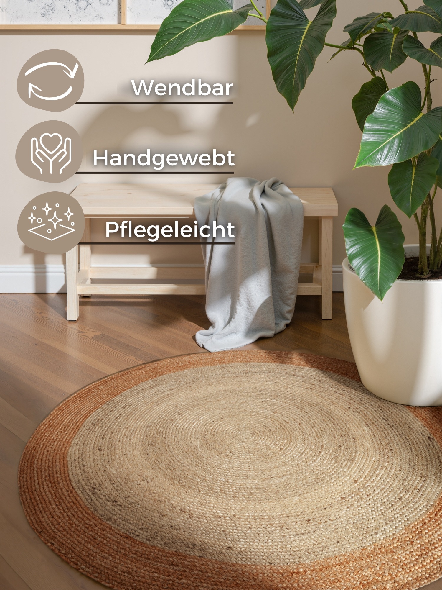 HANSE Home Teppich »Jutta Juteteppich«, rund, 9 mm Höhe, 100% Jutefaser, Natur, Wohnzimmer, Esszimmer, Flur, Boho, Skandi