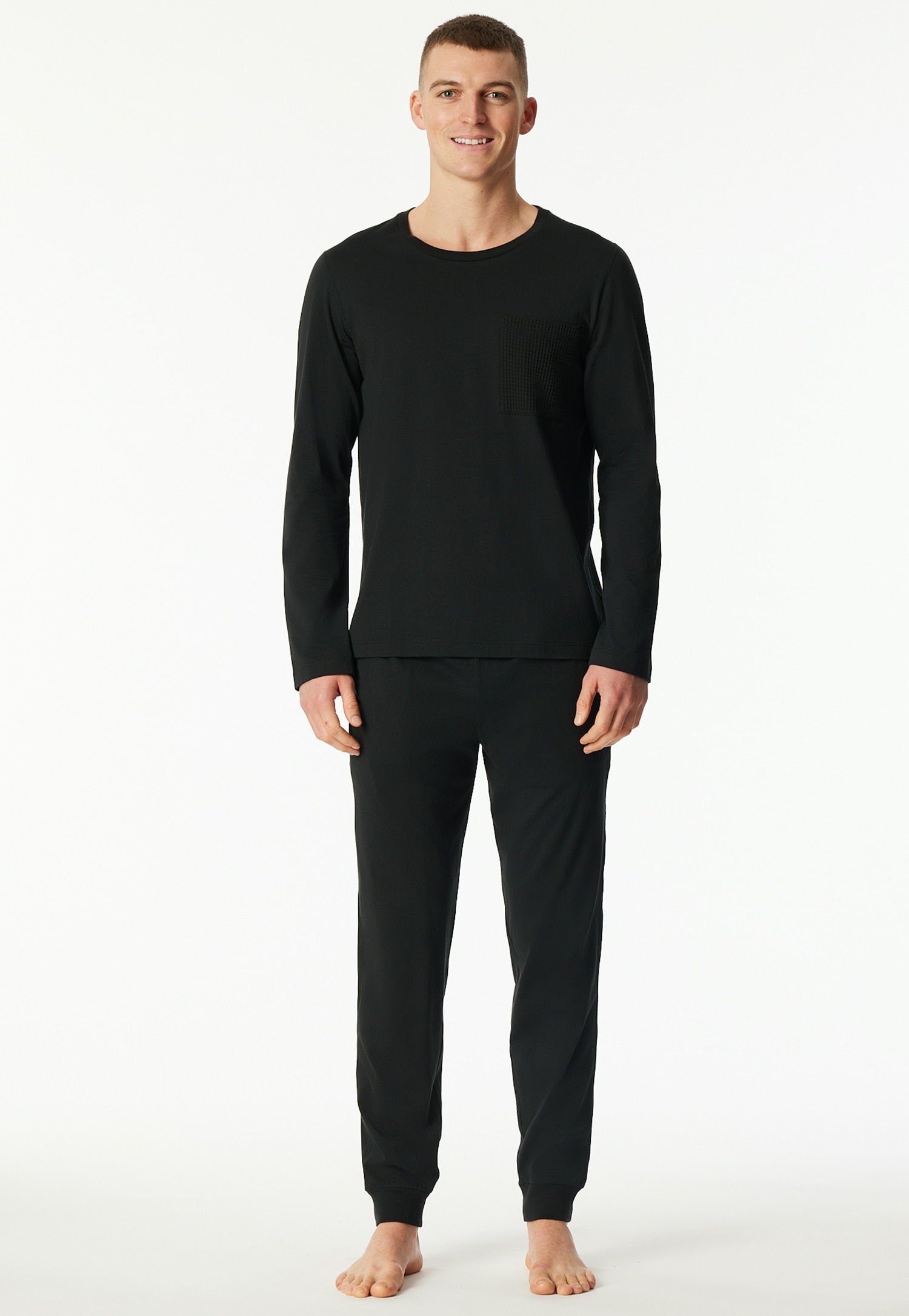 Schiesser Schlafanzug »Modern Nightwear« 2 tlg. seitliche Taschen, Brusttasche, Langarm, Baumwolle, Single Jersey