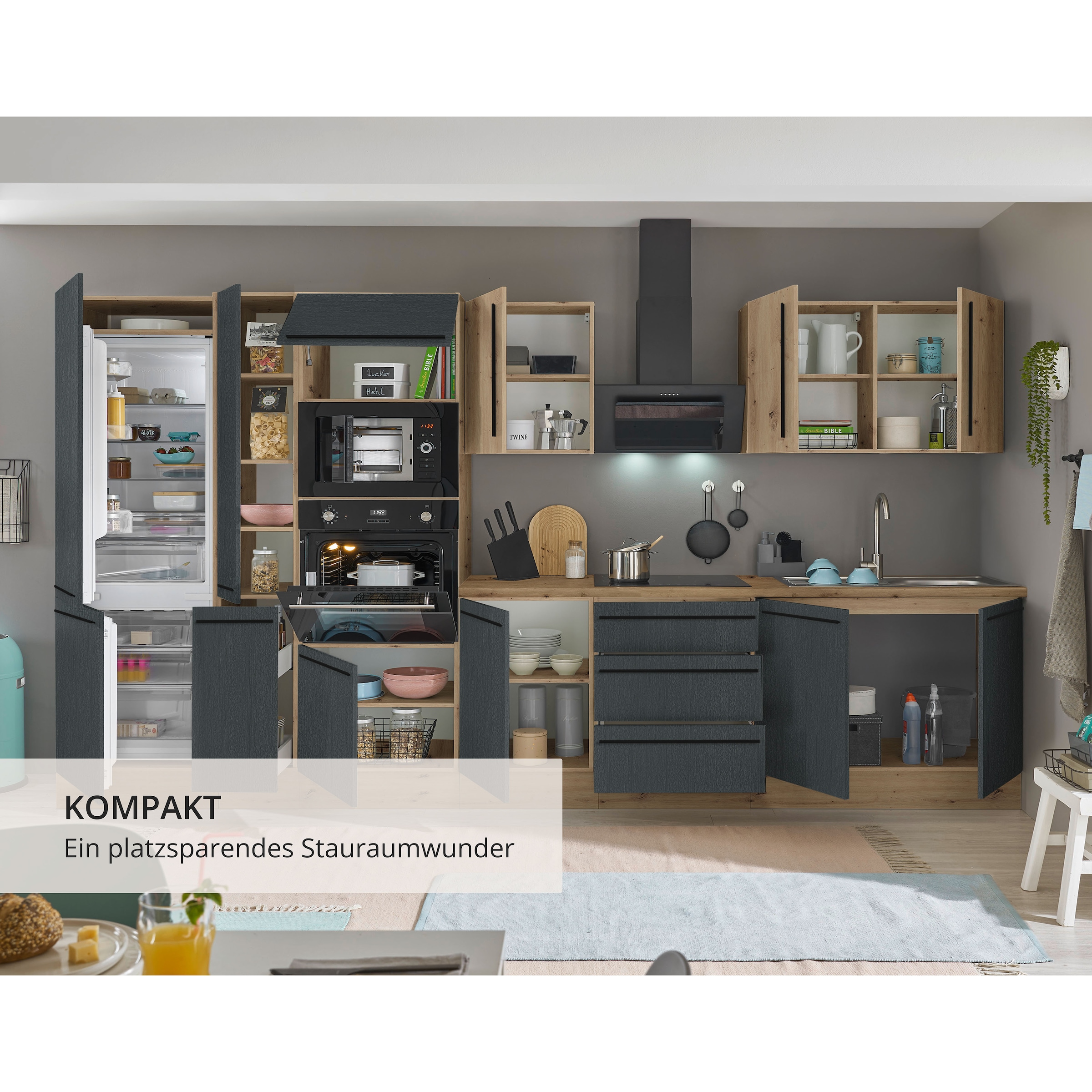 KOCHSTATION Küchenzeile »Florida« Breite 360 cm, wahlweise mit E-Geräten,Softclose für Türen/Schubkästen