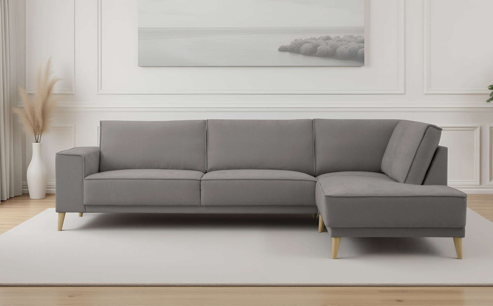 OTTO home Ecksofa "Oland Skandi, weicher Chenille-Stoff" L-Form, 289 cm, Wellenunterfederung, Skandi-Design, Massivholzfüße