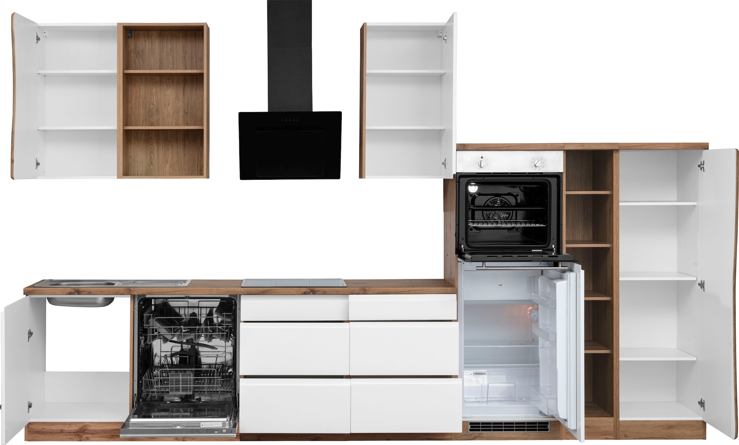 Kochstation Küche »KS-Bruneck«, 380cm breit, ohne E-Geräte, hochwertige MDF-Fronten