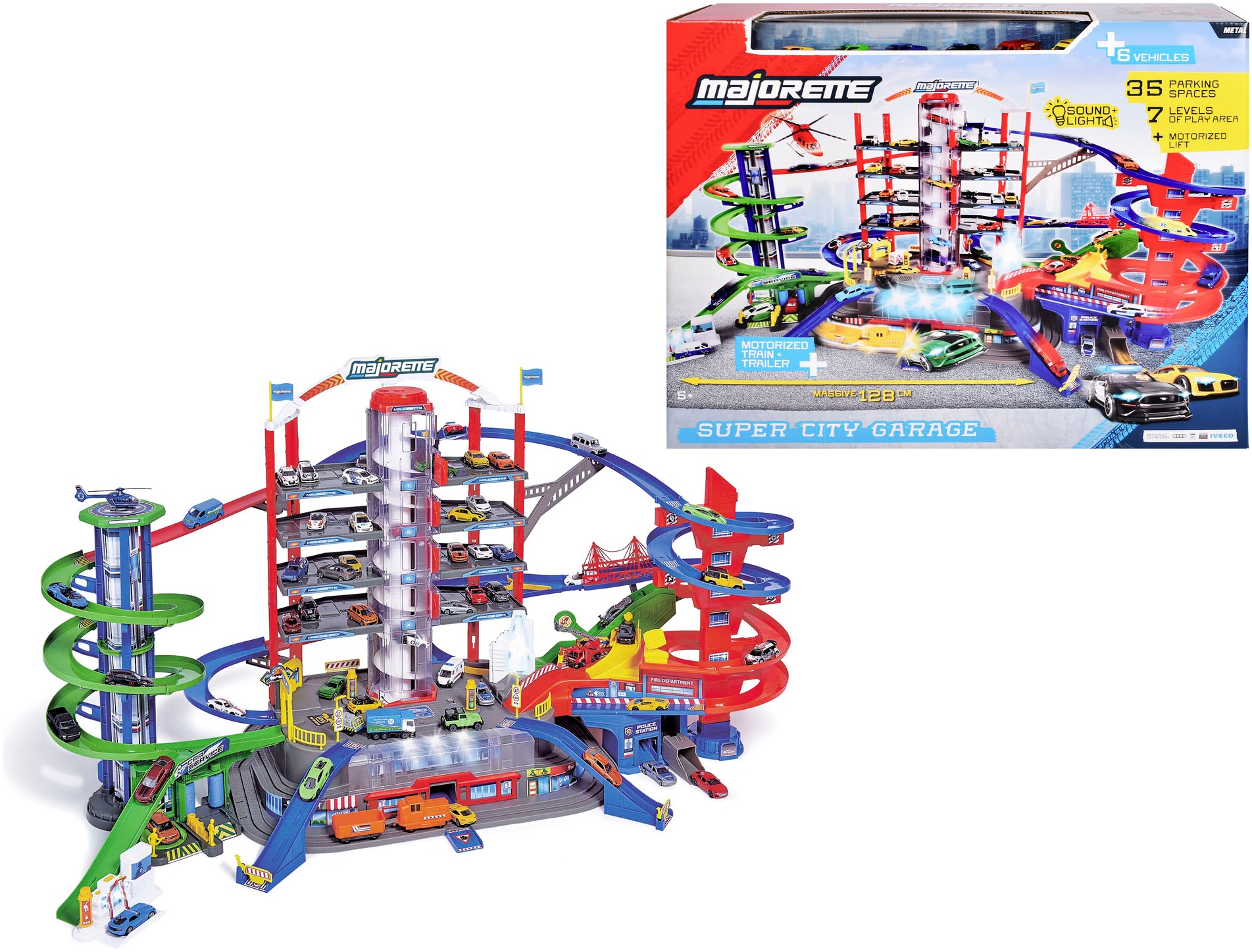 MAJORETTE Kinder Spiel-Parkhaus "City Garage", bunt, Kunststoff, B:128cm H:73cm T:78cm, Fahrzeug-Spielwelten, mit Licht und Sound