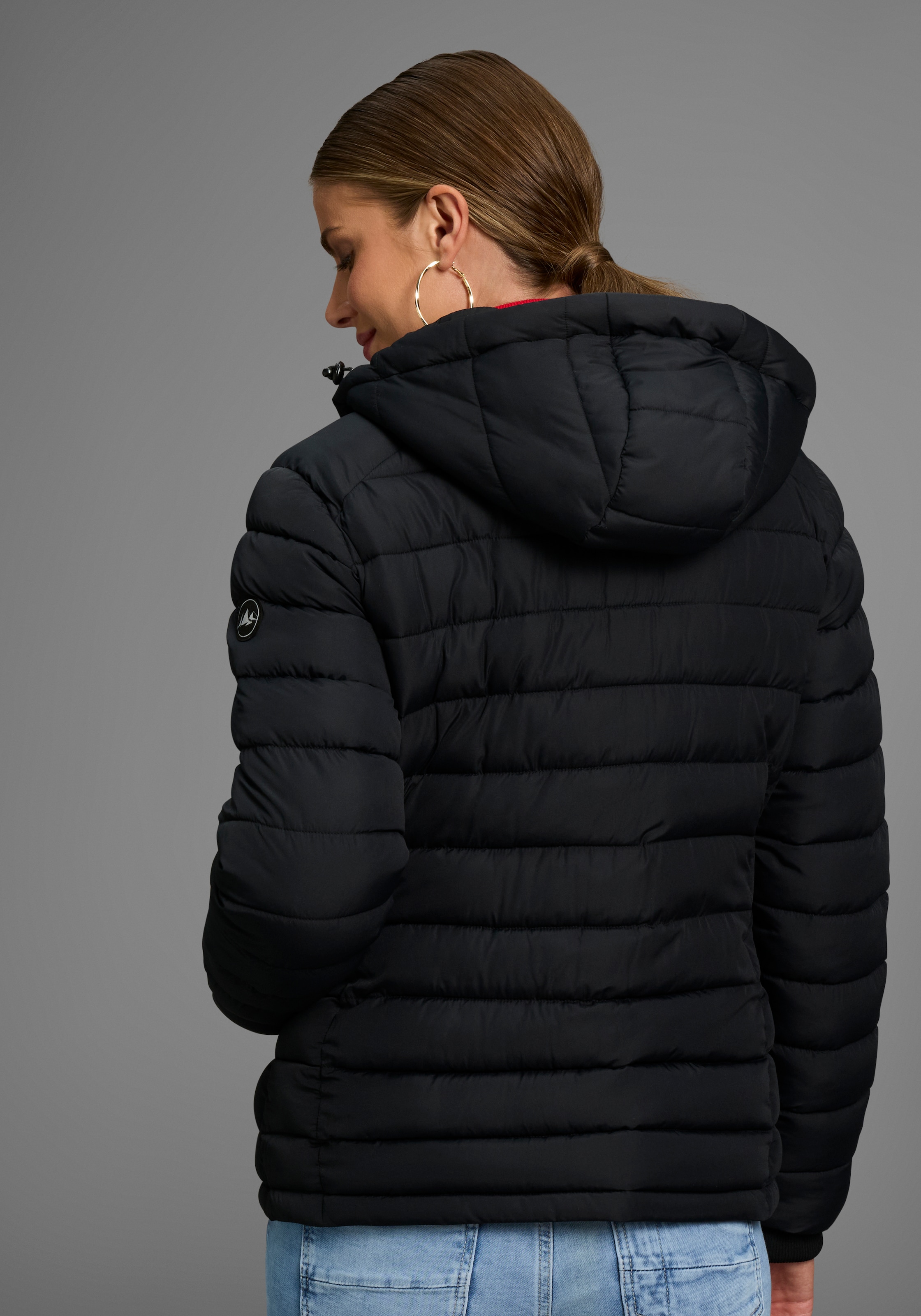 Polarino Steppjacke, mit Kapuze, Kapuze mit Fellimitat zum Abnehmen