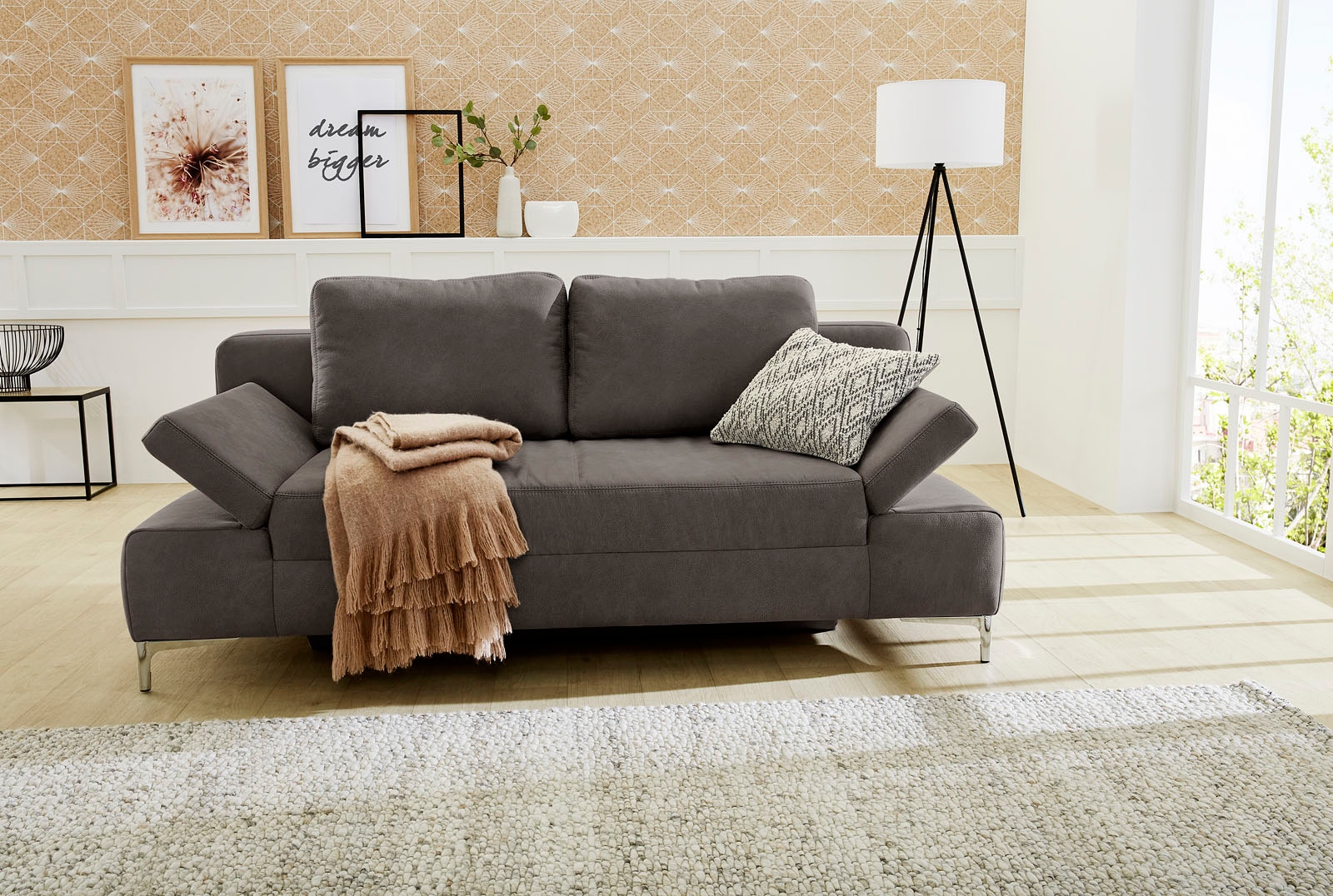 Jockenhöfer Gruppe Schlafsofa "Jano, B: 202 cm, Liegefl. 144x200 cm" mit Schlaffunktion, Bettkasten, Armteilverstellung & 1 Zierkissen