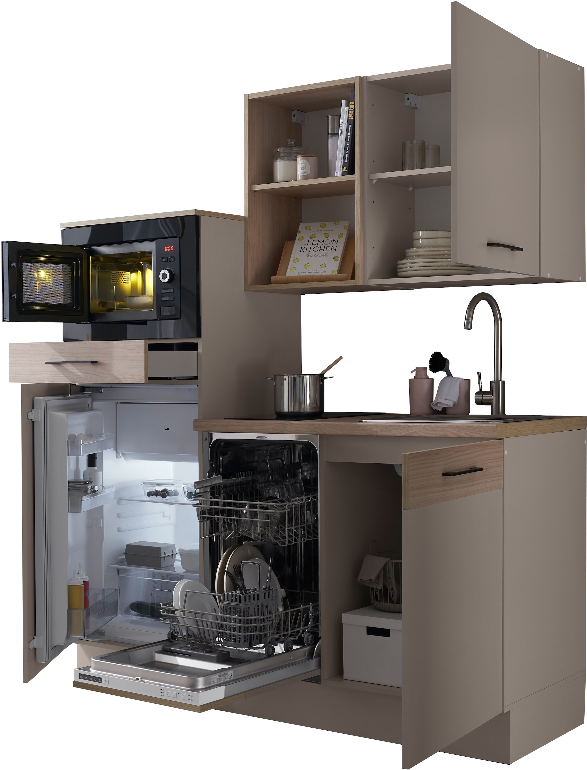 BASIC by Balculina Pantryküche »Marlon Pantryküche BxHxT 165x210x60 cm«, Breite 165cm, wahlweise mit E-Geräten, Metallgriffe