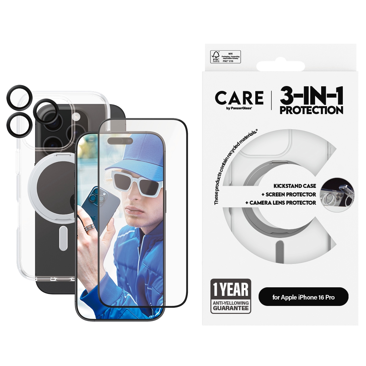 Displayschutzglas »3-in-1 Protection, Ceramic Glass, Kickstand Case, Lens Cover«, für...