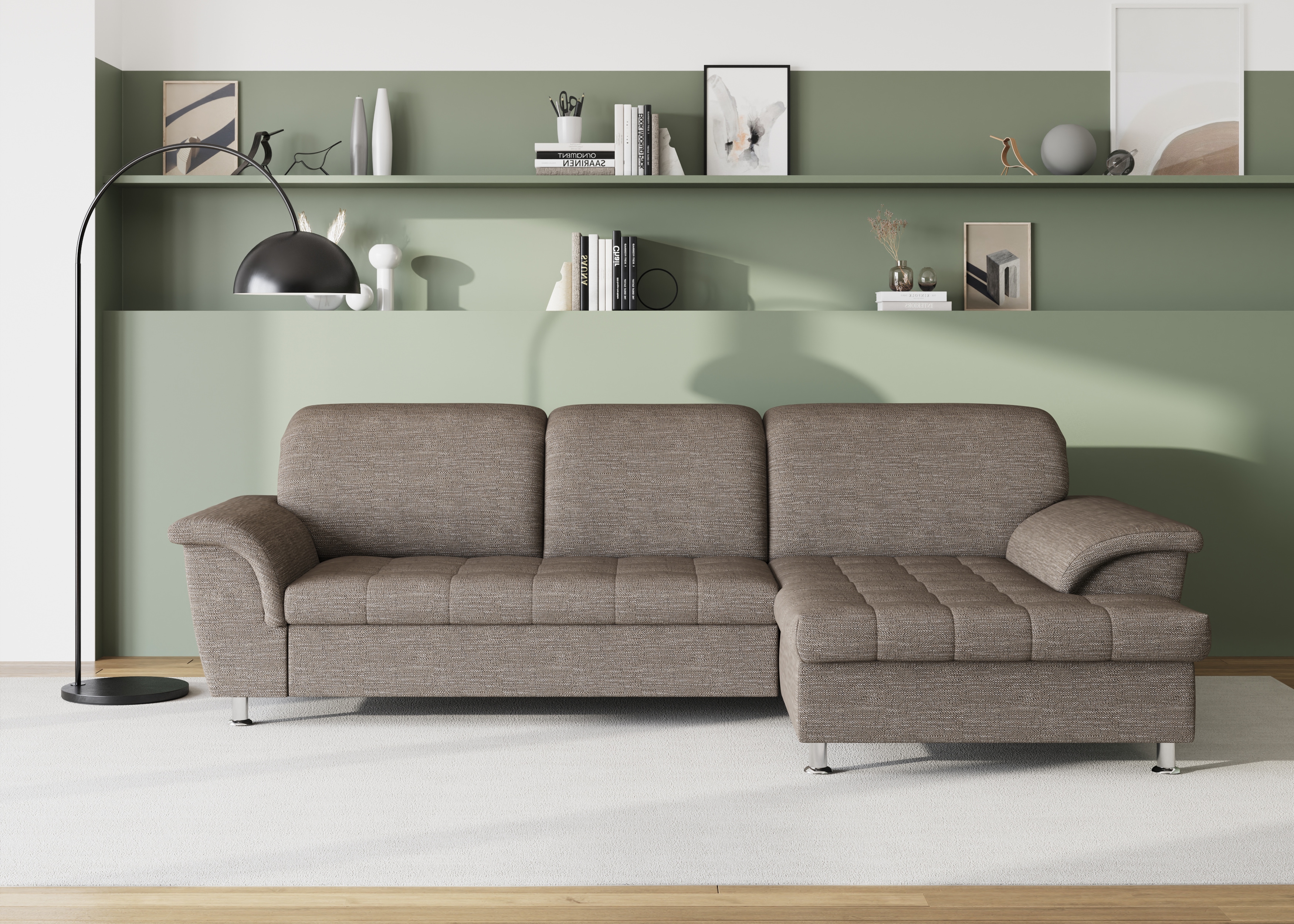 DOMO collection Ecksofa "FRANZI 278x170x81 cm, Steppung im Sitzbereich, L-Form" wahlweise mit Bettfunktion, Bettkasten und Kopfteilverstellung