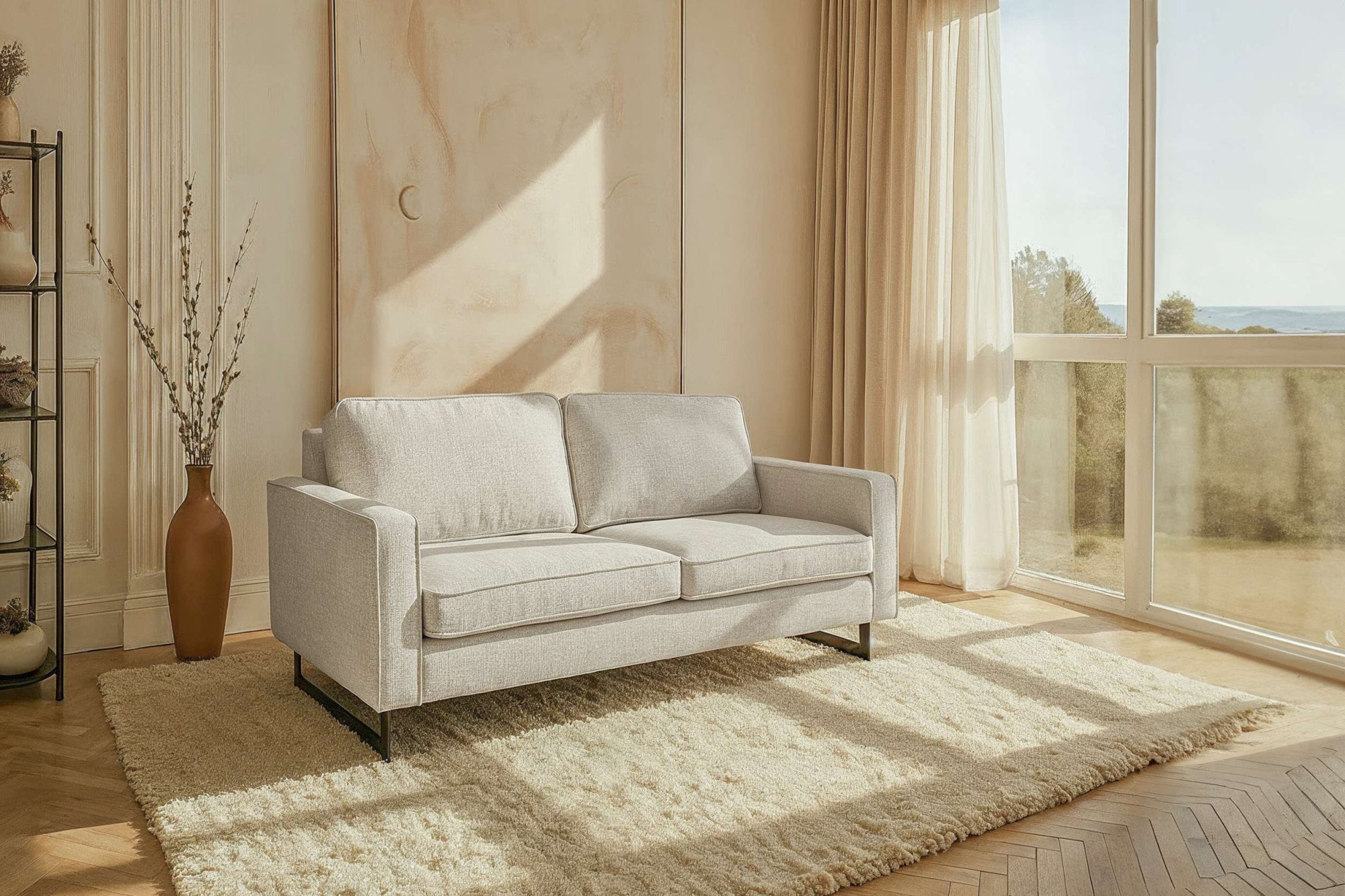 OTTO home 2-Sitzer "Pinto, 166 cm, Cord, Chenille, Lederoptik" mit Keder, schwarze Metallfüße, Wellenunterfederung