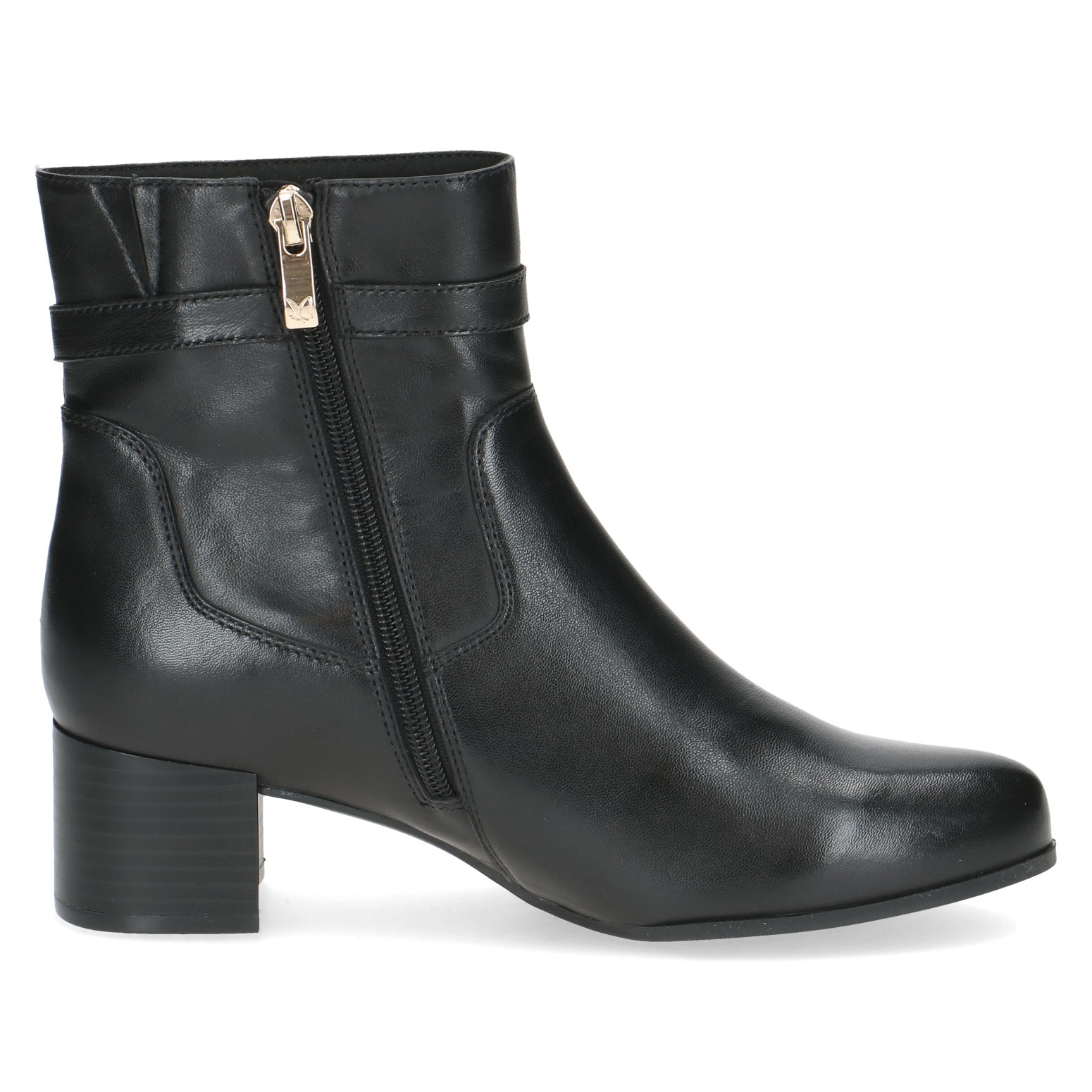 Caprice Stiefelette, Blockabsatz, Businessschuh mit goldfarbener Zierschnalle