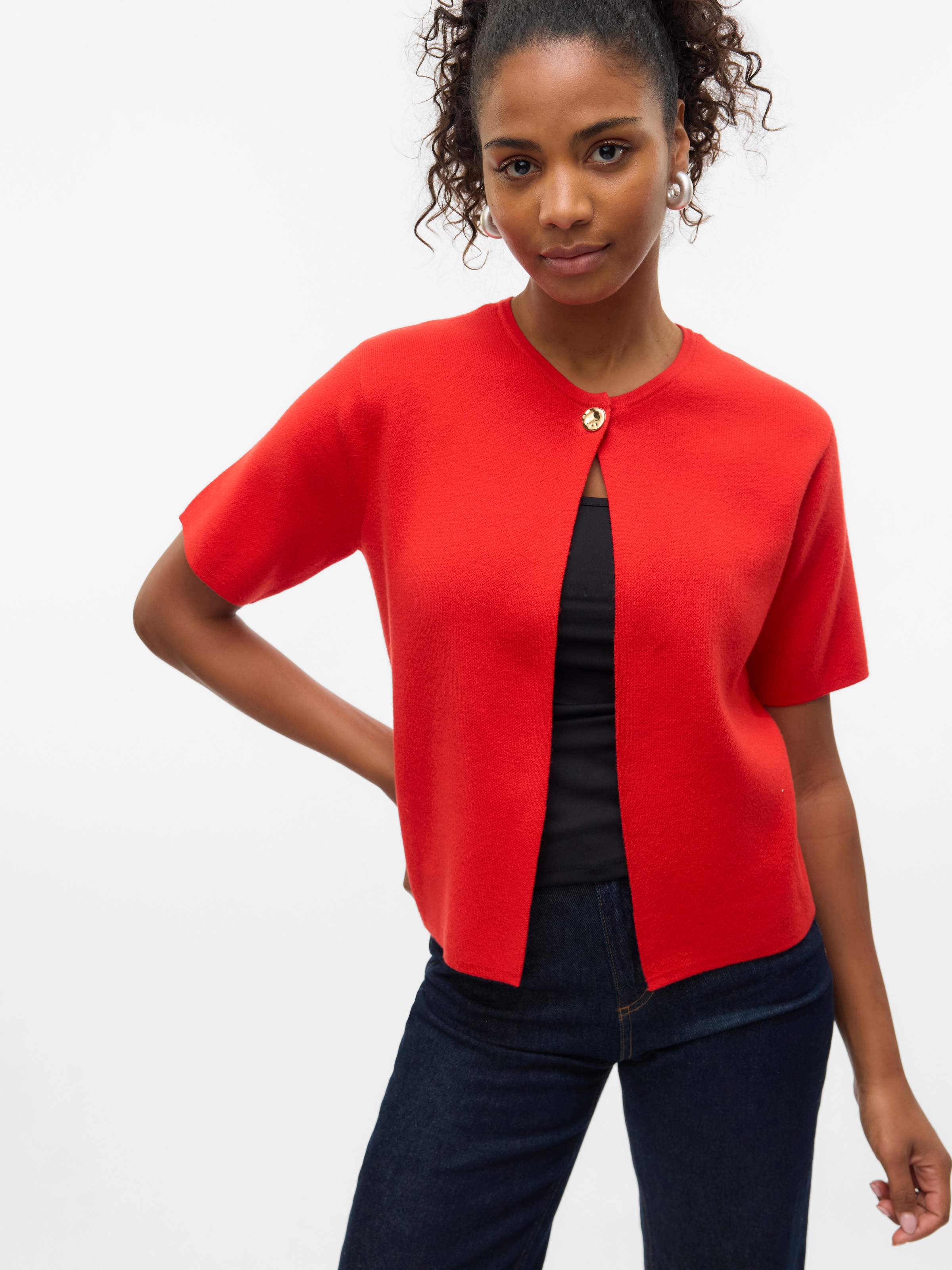 Vero Moda Strickjacke "VMGOLD SS O-NECK ONE BUTTON CARDIGAN" günstig online kaufen