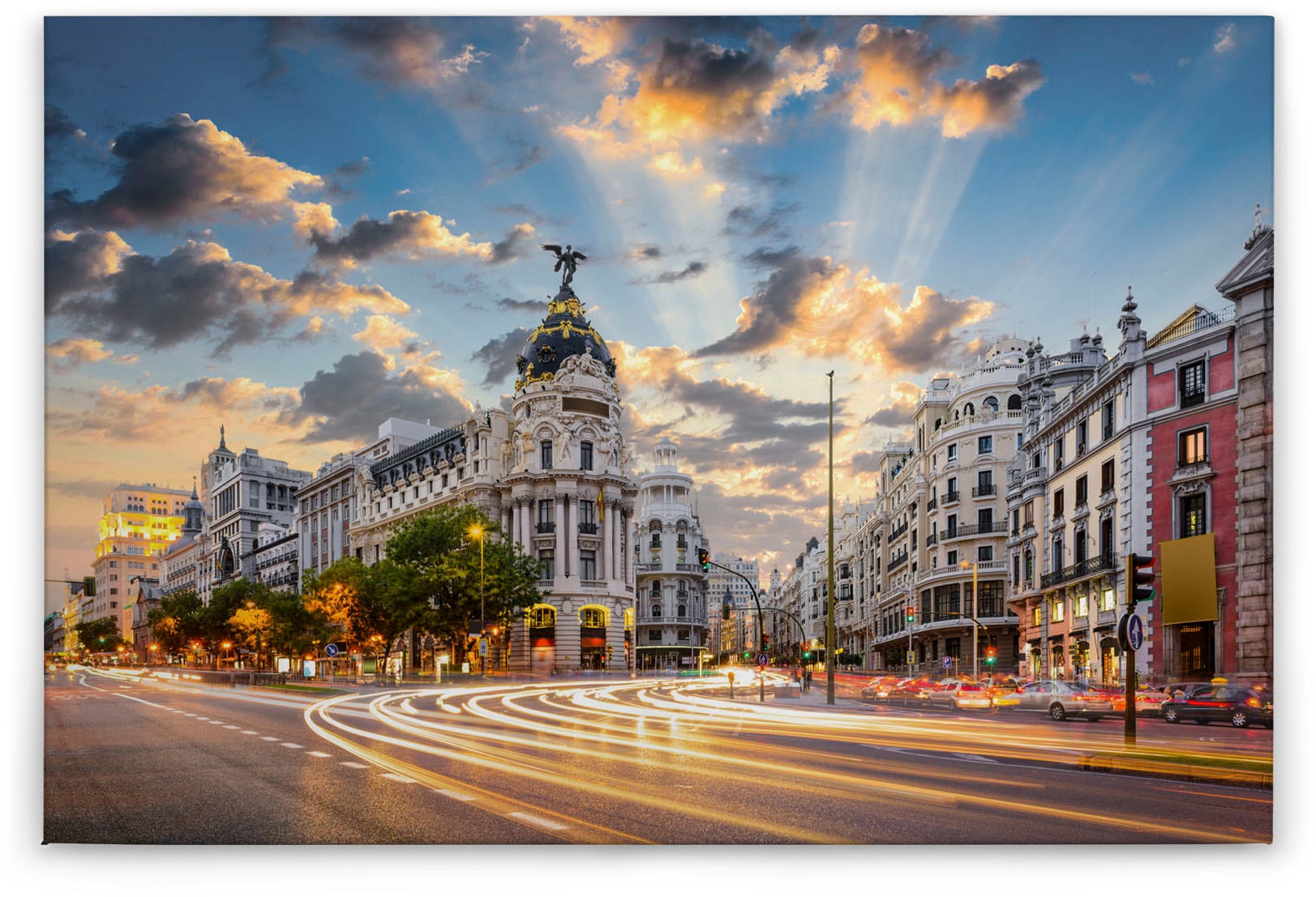 A.S. Création Leinwandbild »Gran Via«, Kunst-Gemälde-Kinder, (1 St.), Madrid Keilrahmen Großstadt Spanien Leinwand-Bild Wohnzimmer modern