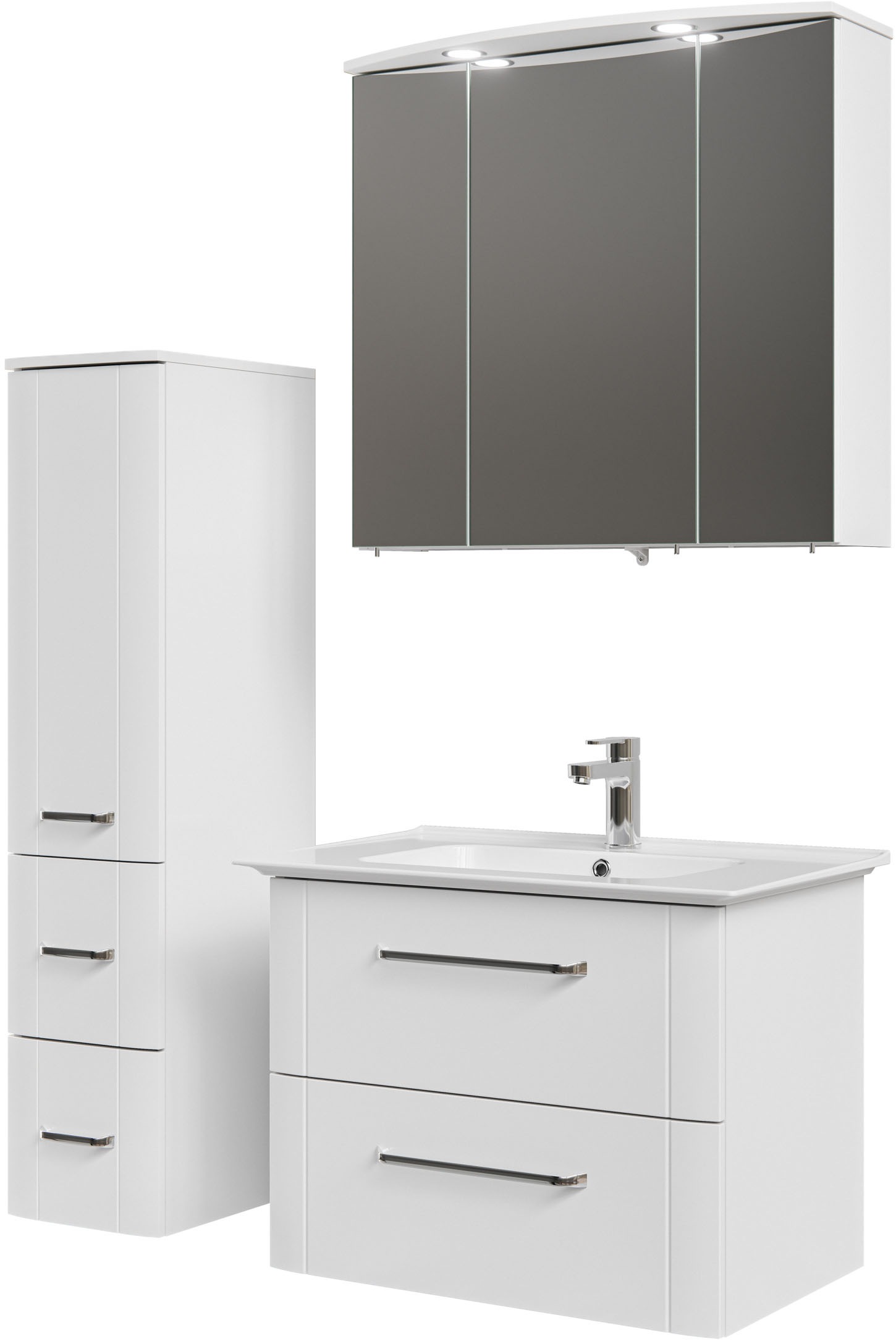 Saphir Badmöbel-Set »Badmöbel-Set Serie 3006 3-teilig Keramik-Waschtisch mit Spiegelschrank«, (4 St.), Badezimmer Set mit Midischrank, inkl. Türdämpfer