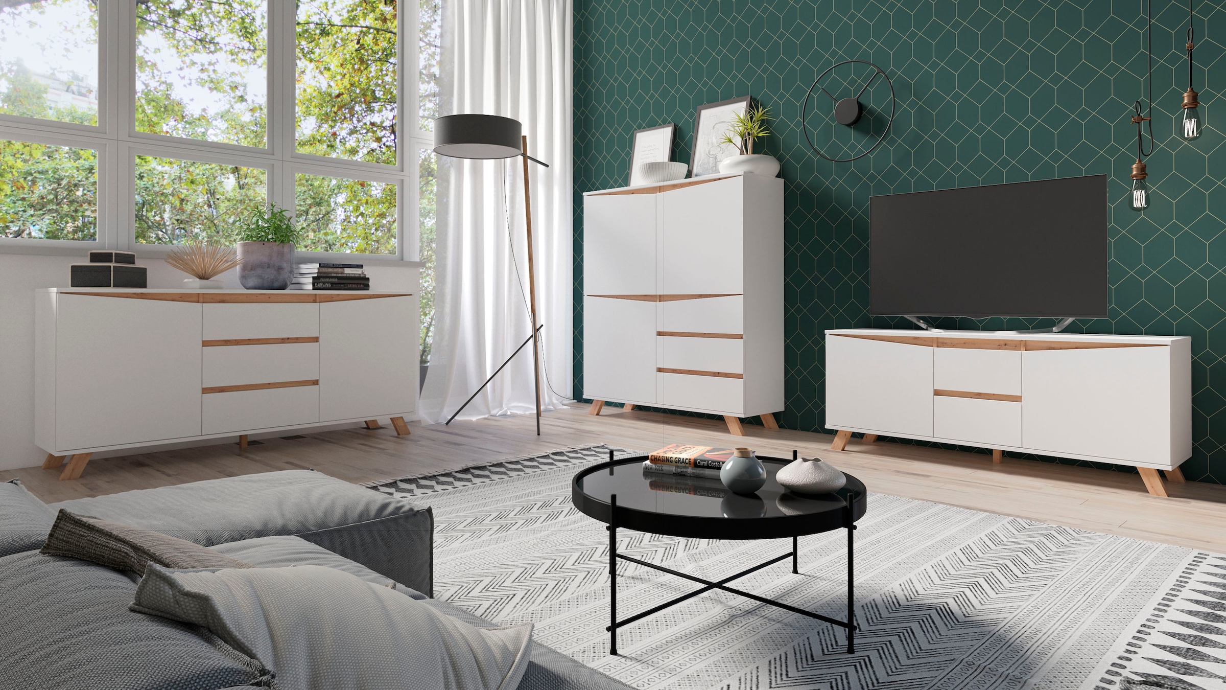 Homexperts Highboard »Vicky«, Breite 120 cm, Höhe 142 cm, in matt weiß